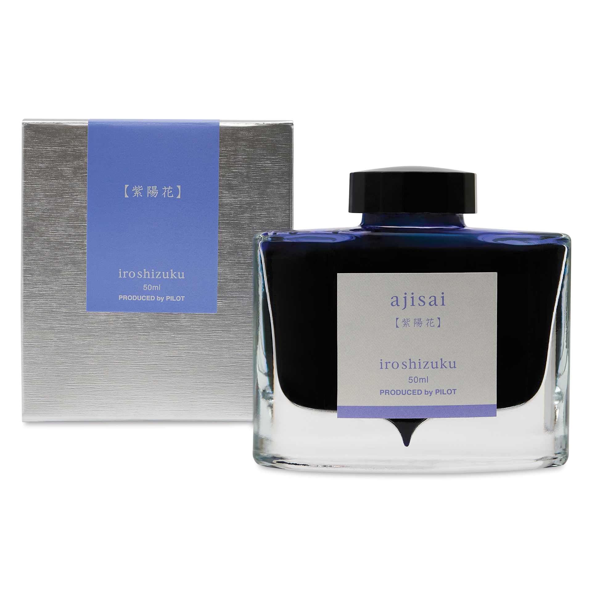 Pilot Iroshizuku Fountain Pen Ink - Hydrangea (Ajisai), 50 ml, packaging and bottle
