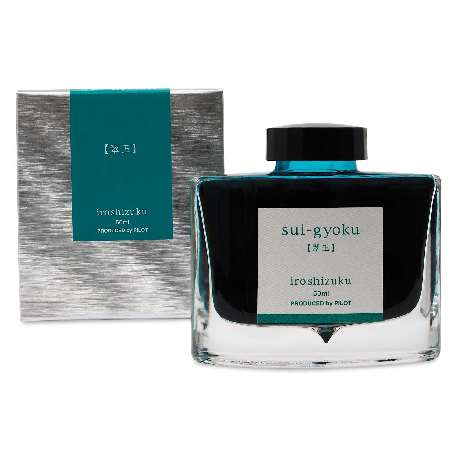 Pilot Iroshizuku Fountain Pen Ink - Emerald (Sui-gyoku), 50 ml, packaging and bottle