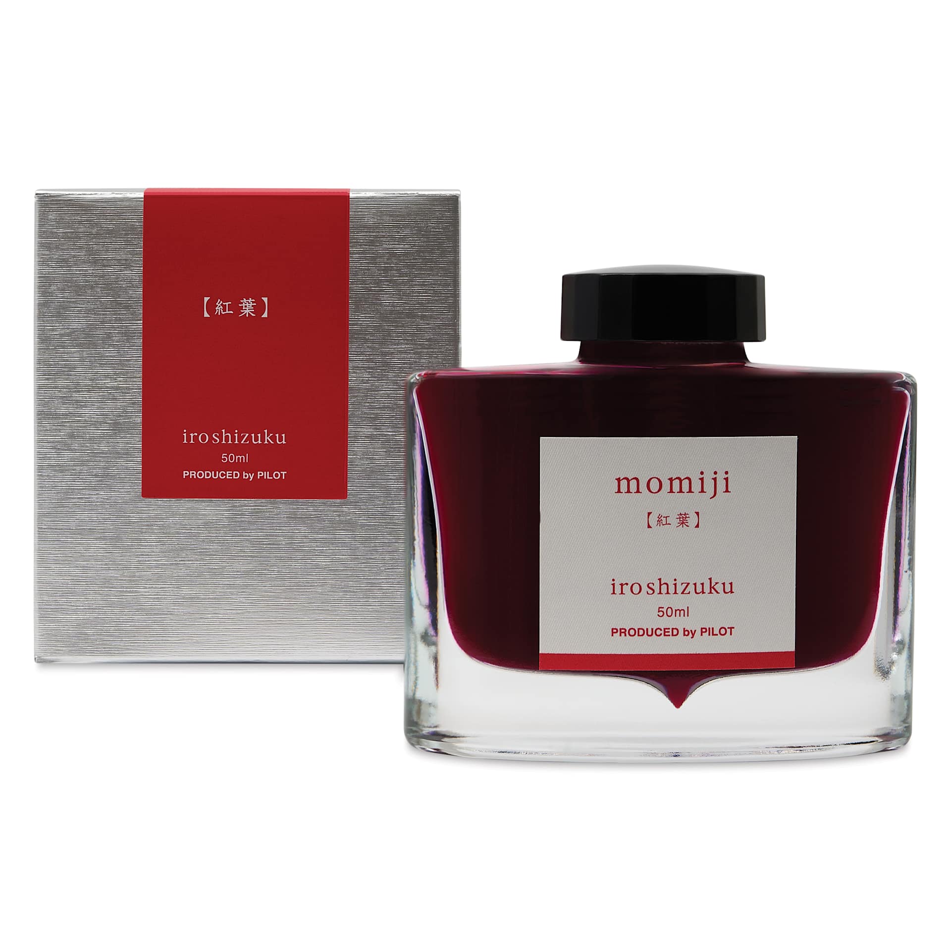 Pilot Iroshizuku Fountain Pen Ink - Autumn Leaves (Momiji), 50 ml, bottle and packaging
