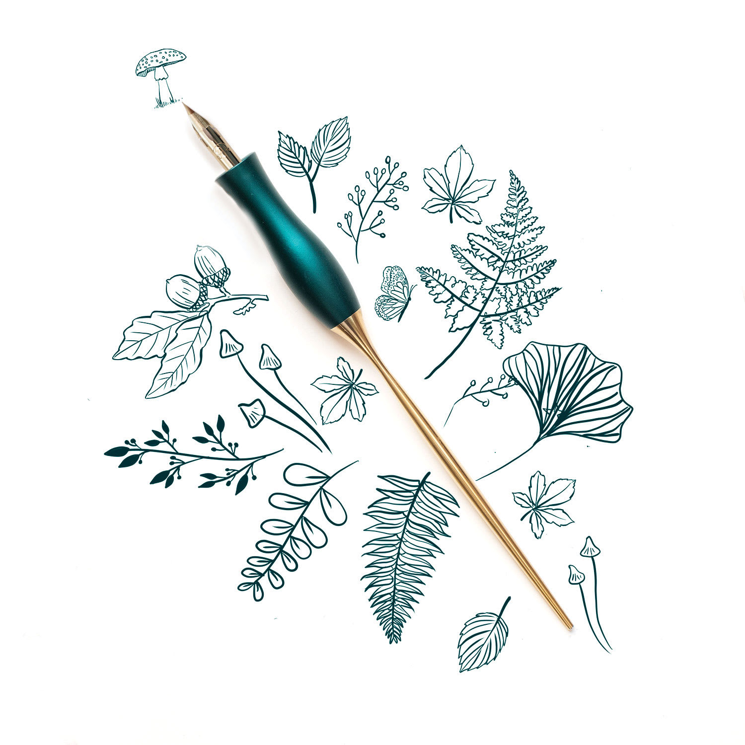 Tom’s Studio Bloom Straight Calligraphy Dip Pen - Ivy with artwork
