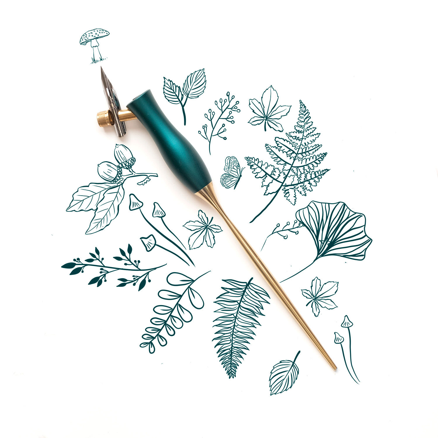 Tom’s Studio Bloom Oblique Calligraphy Dip Pen - Ivy with artwork
