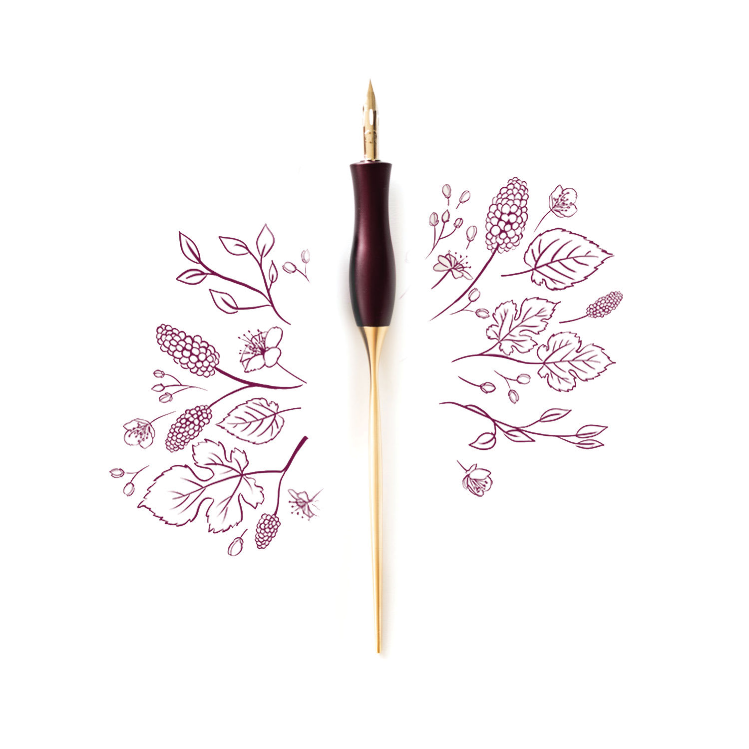 Tom’s Studio Bloom Straight Calligraphy Dip Pen - Mulberry with artwork