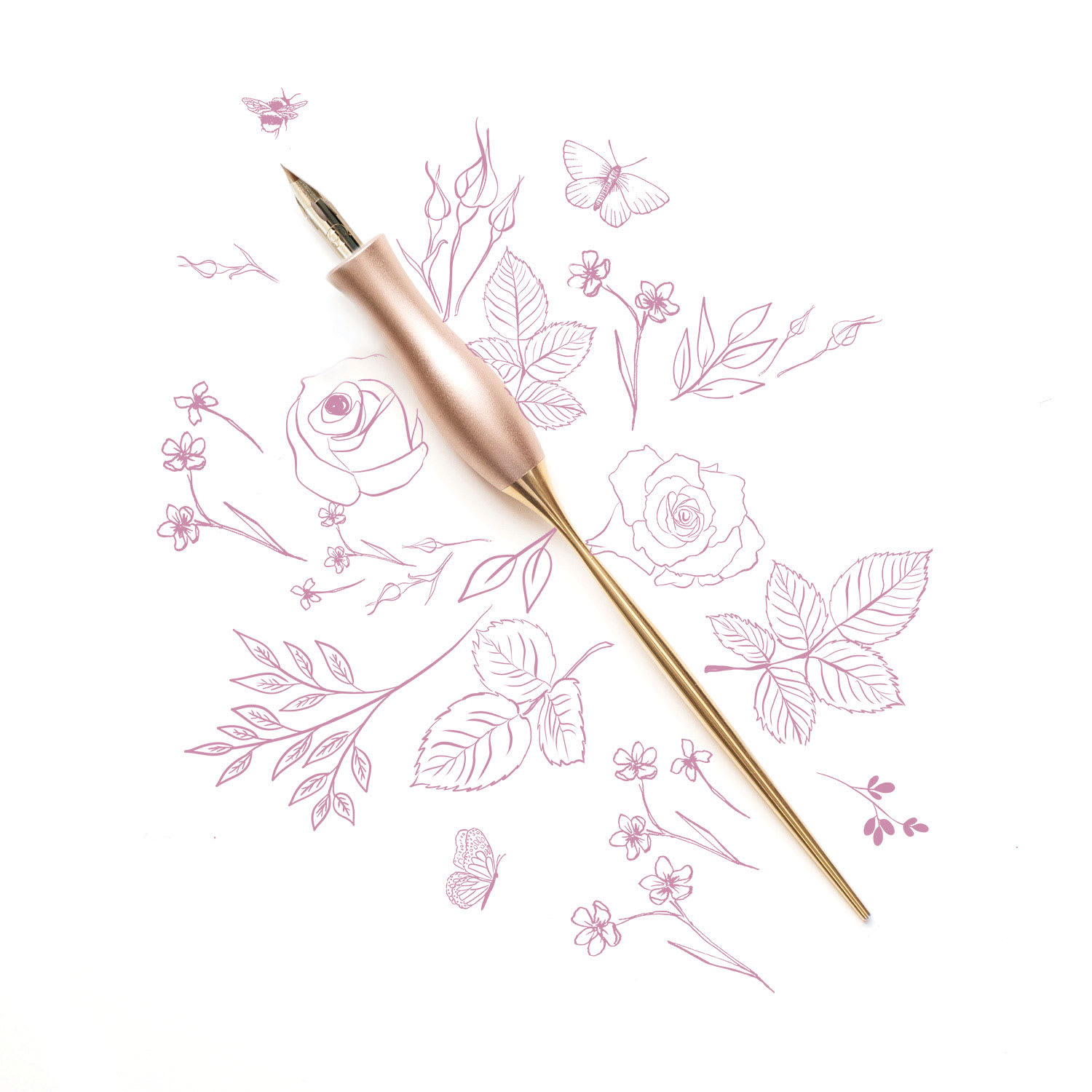 Tom’s Studio Bloom Straight Calligraphy Dip Pen - Peony with artwork