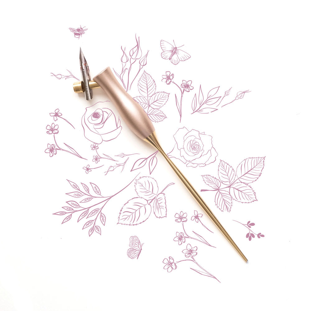 Tom’s Studio Bloom Oblique Calligraphy Dip Pen - Peony with artwork