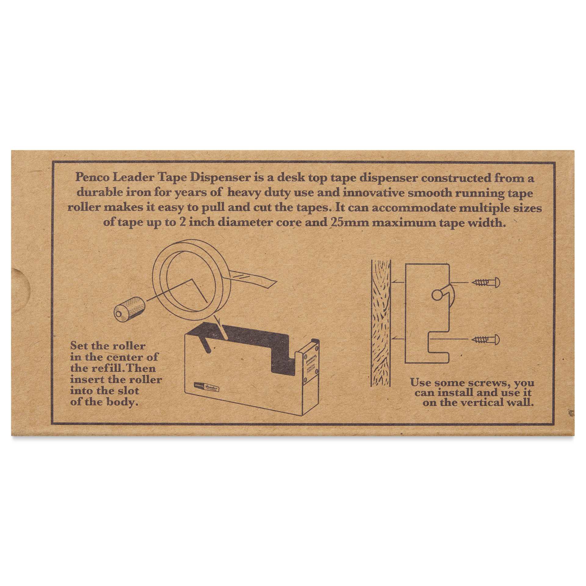 Penco Steel Tape Dispenser - Large, back of packaging