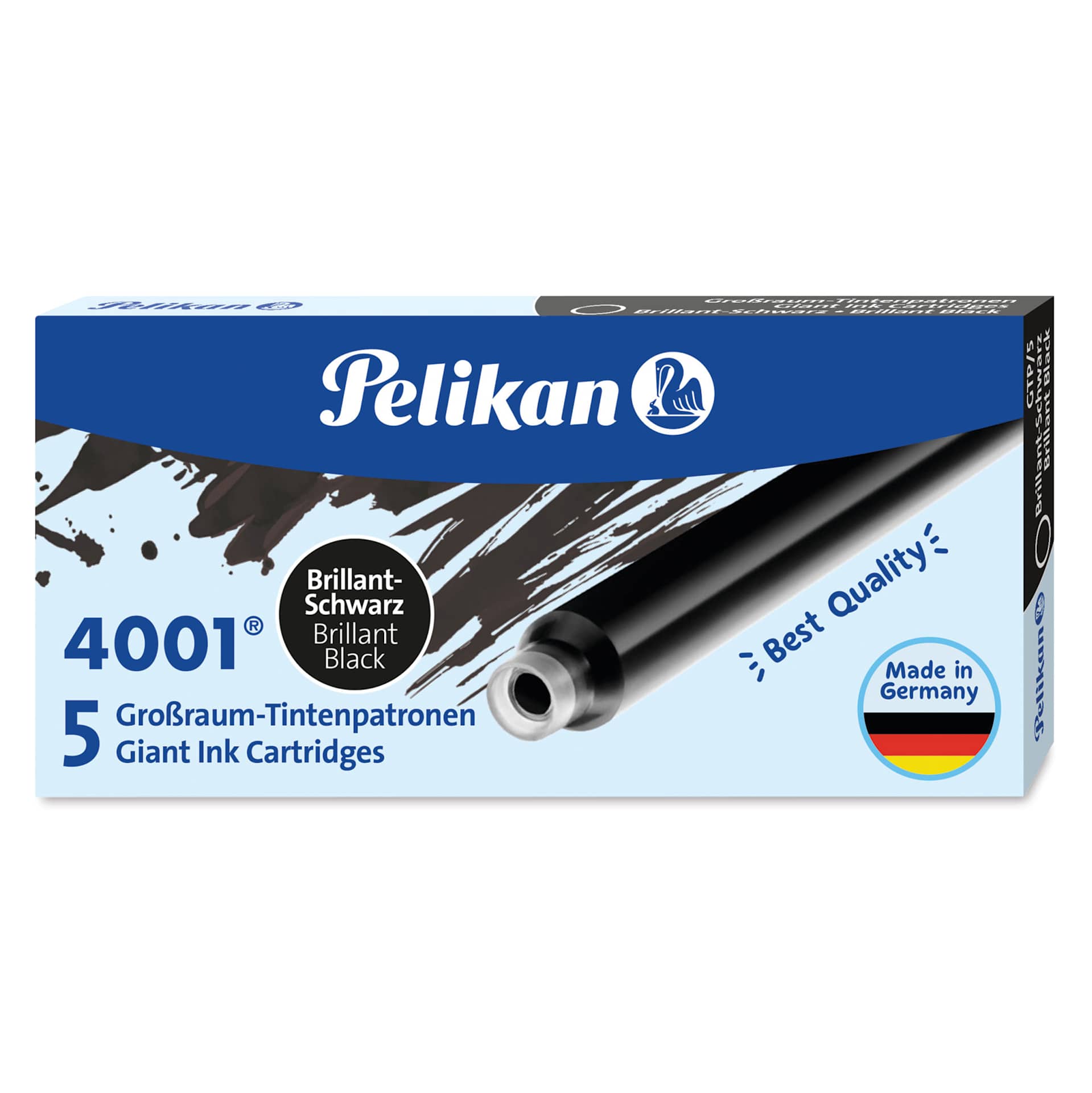Pelikan 4001 Fountain Pen Ink Cartridges - Pkg of 5, Black front of packaging