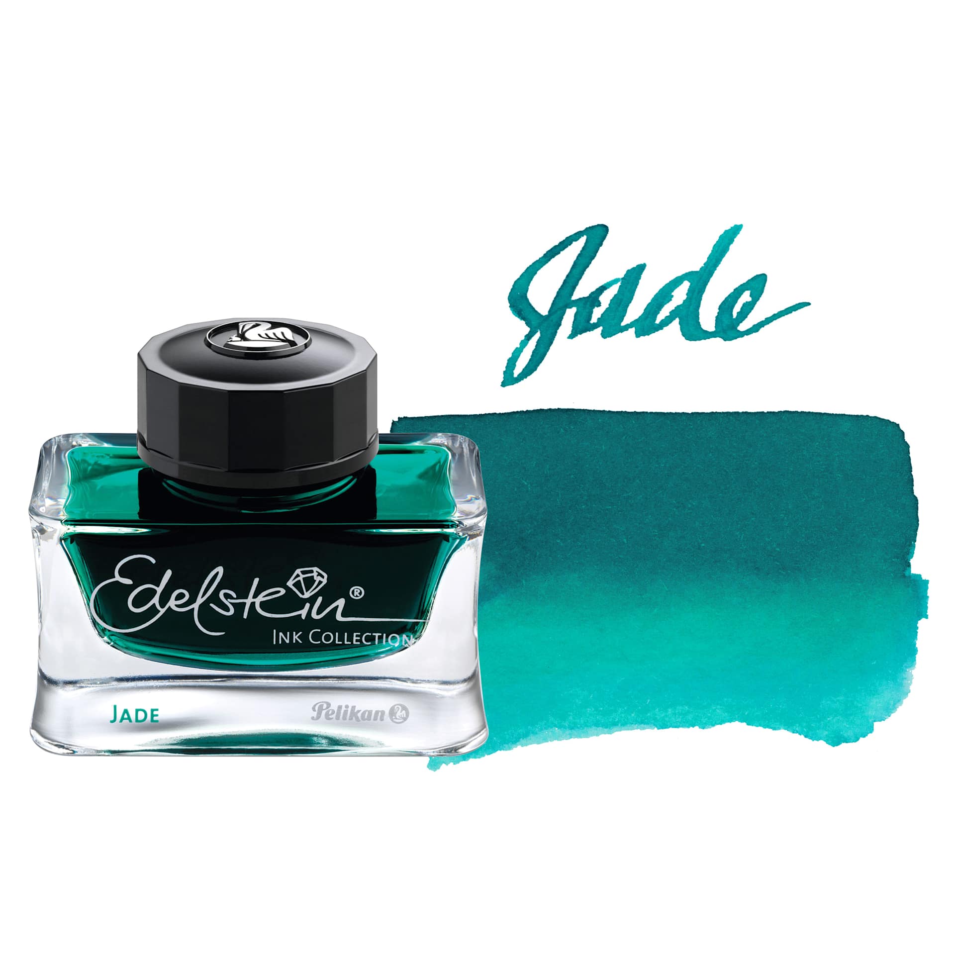 Pelikan Edelstein Fountain Pen Ink - Jade, 50 ml, bottle and swatch