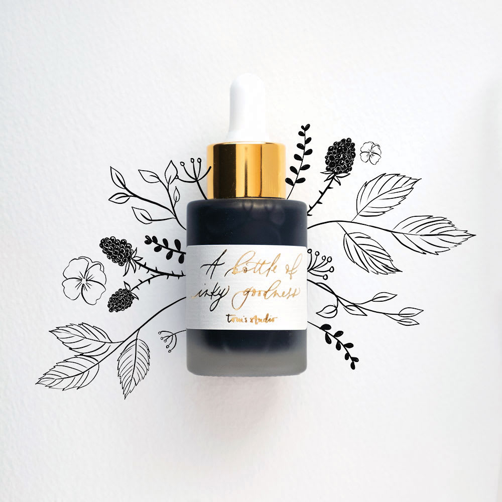 Tom's Studio Calligraphy Ink - Black India Ink, 30 ml bottle with artwork