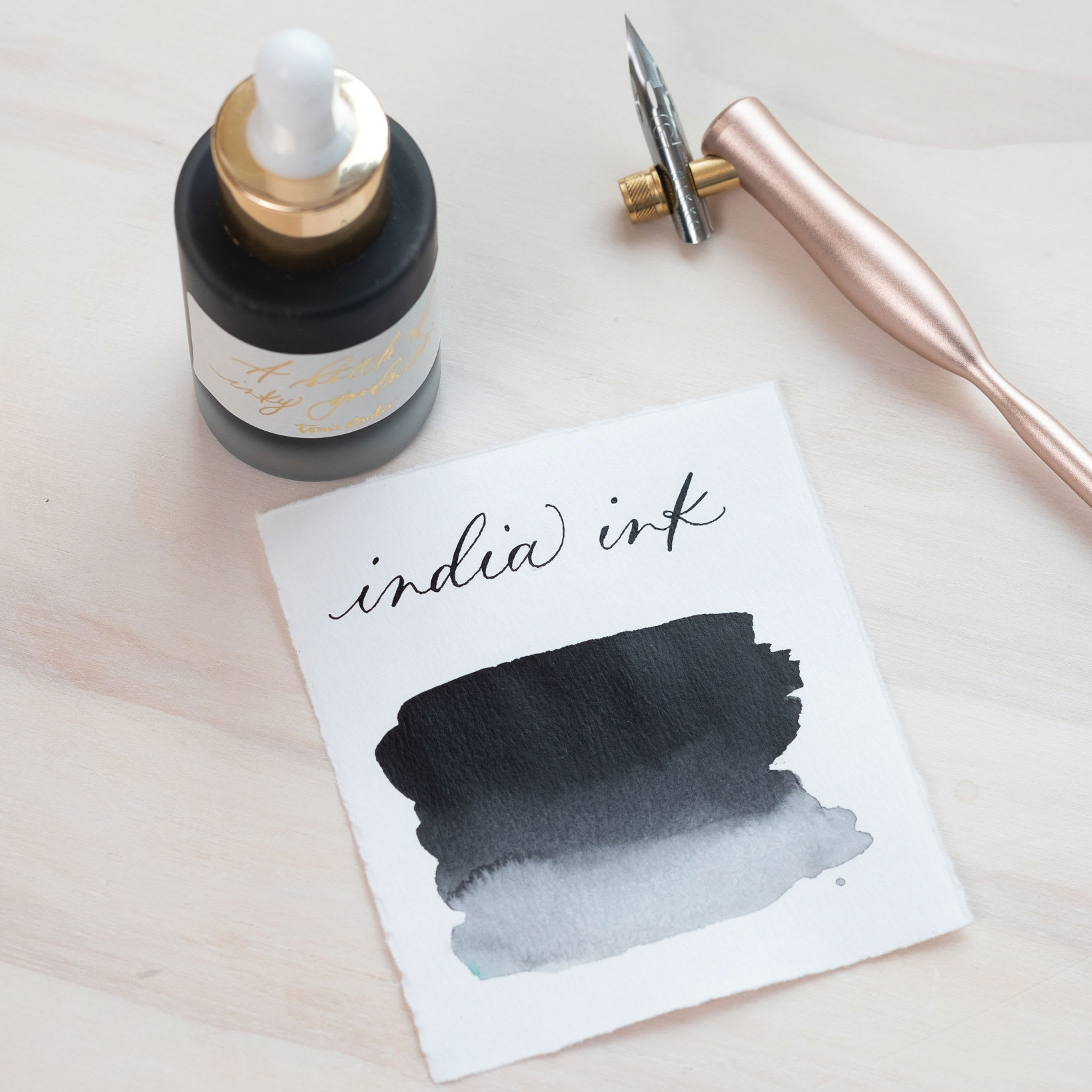 Tom's Studio Calligraphy Ink - Black India Ink, 30 ml bottle and swatch - pen not included