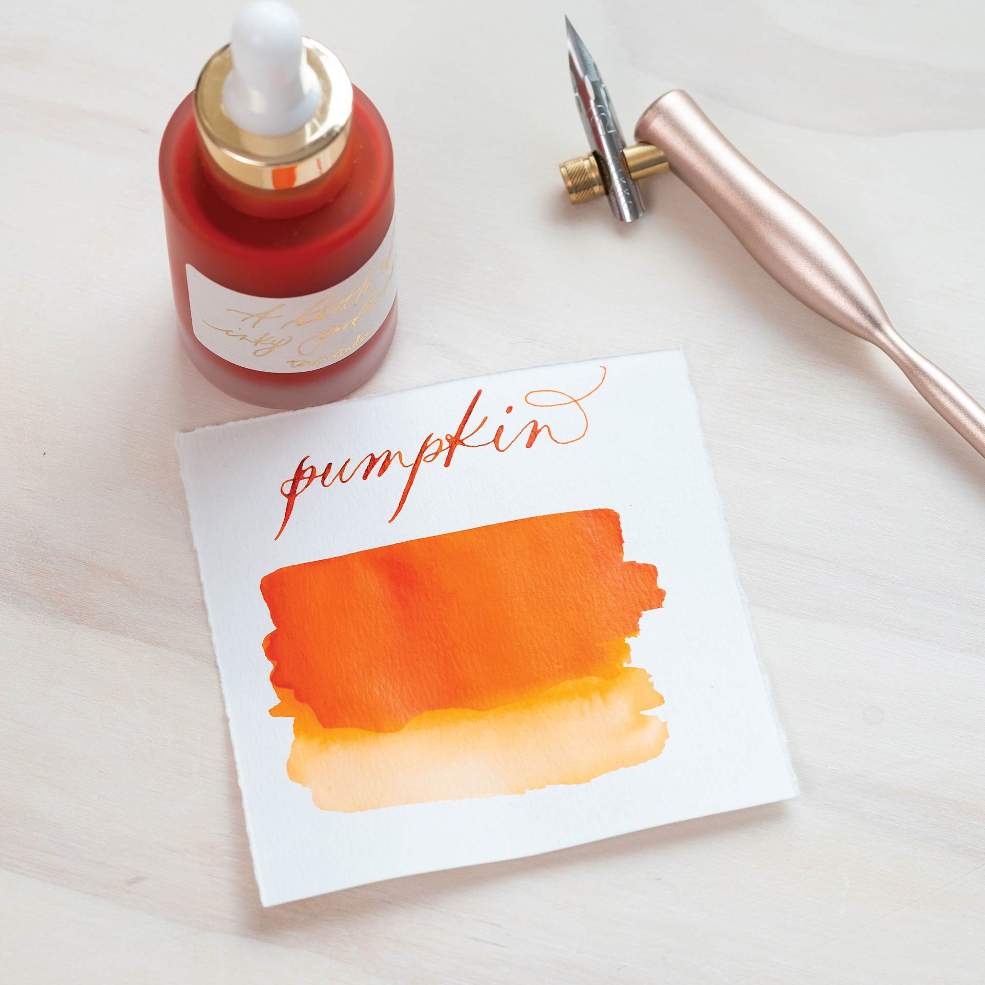 Tom's Studio Calligraphy Ink - Pumpkin, 30 ml bottle and swatch - pen not included