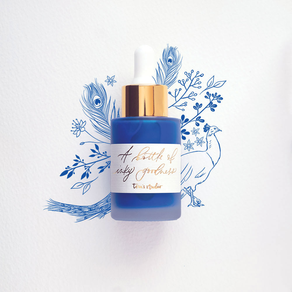 Tom's Studio Calligraphy Ink - Peacock, 30 ml bottle with artwork