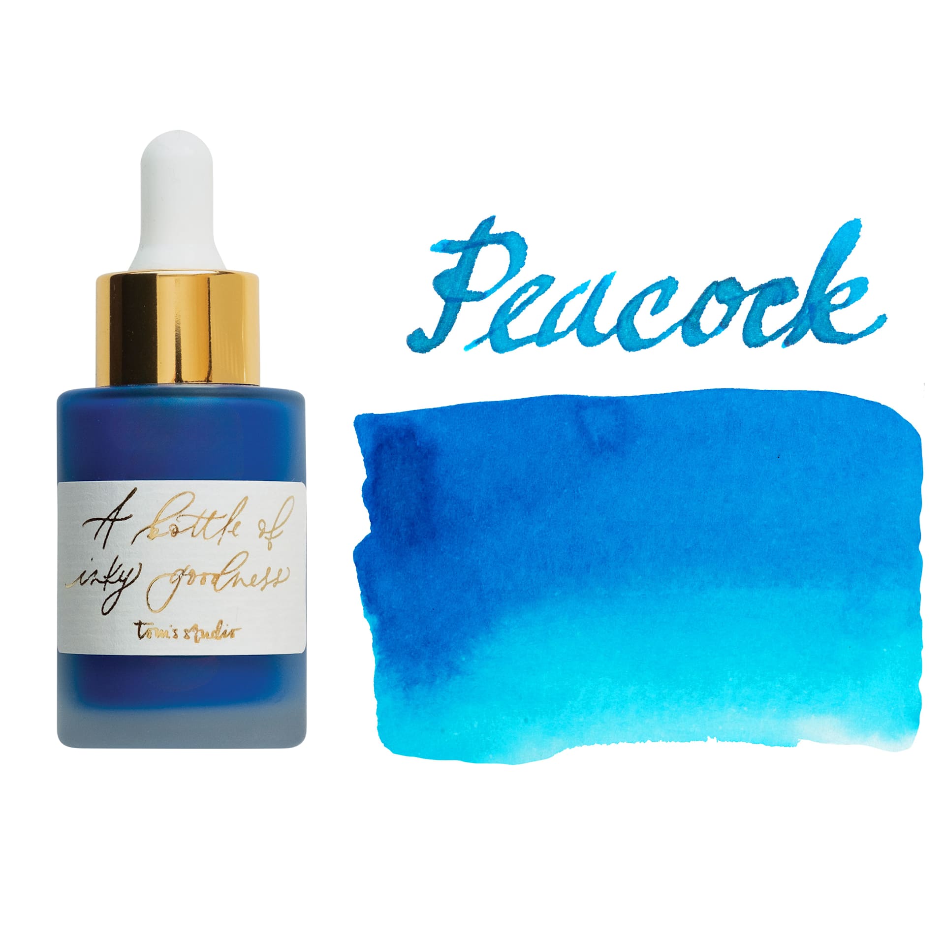 Tom's Studio Calligraphy Ink - Peacock, 30 ml bottle with swatch