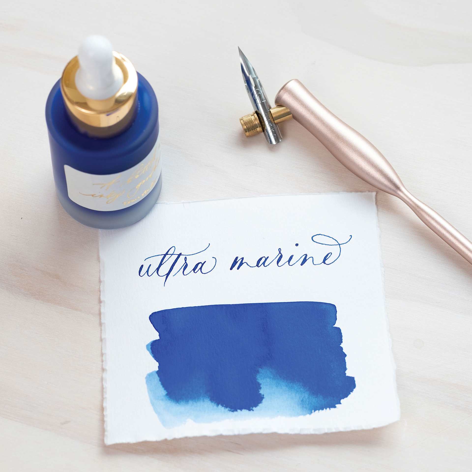 Tom's Studio Calligraphy Ink - Ultra Marine, 30 ml bottle and swatch - pen not included