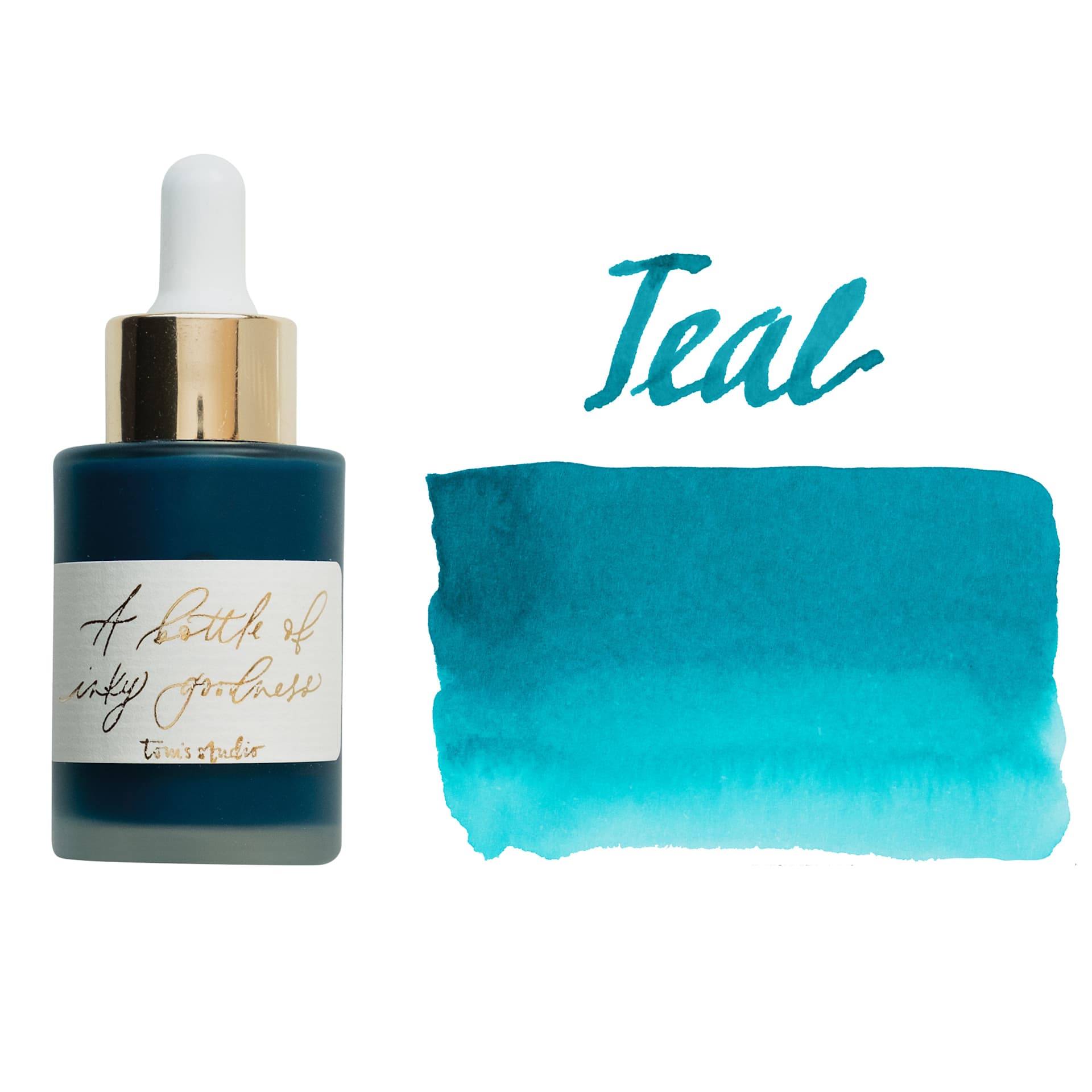 Tom's Studio Calligraphy Ink - Teal, 30 ml bottle with swatch