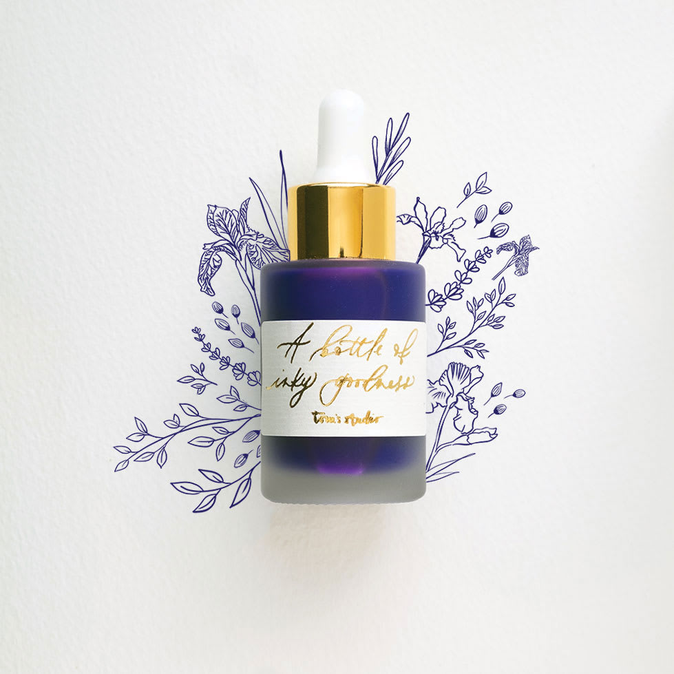 Tom's Studio Calligraphy Ink - Iris, 30 ml bottle with artwork