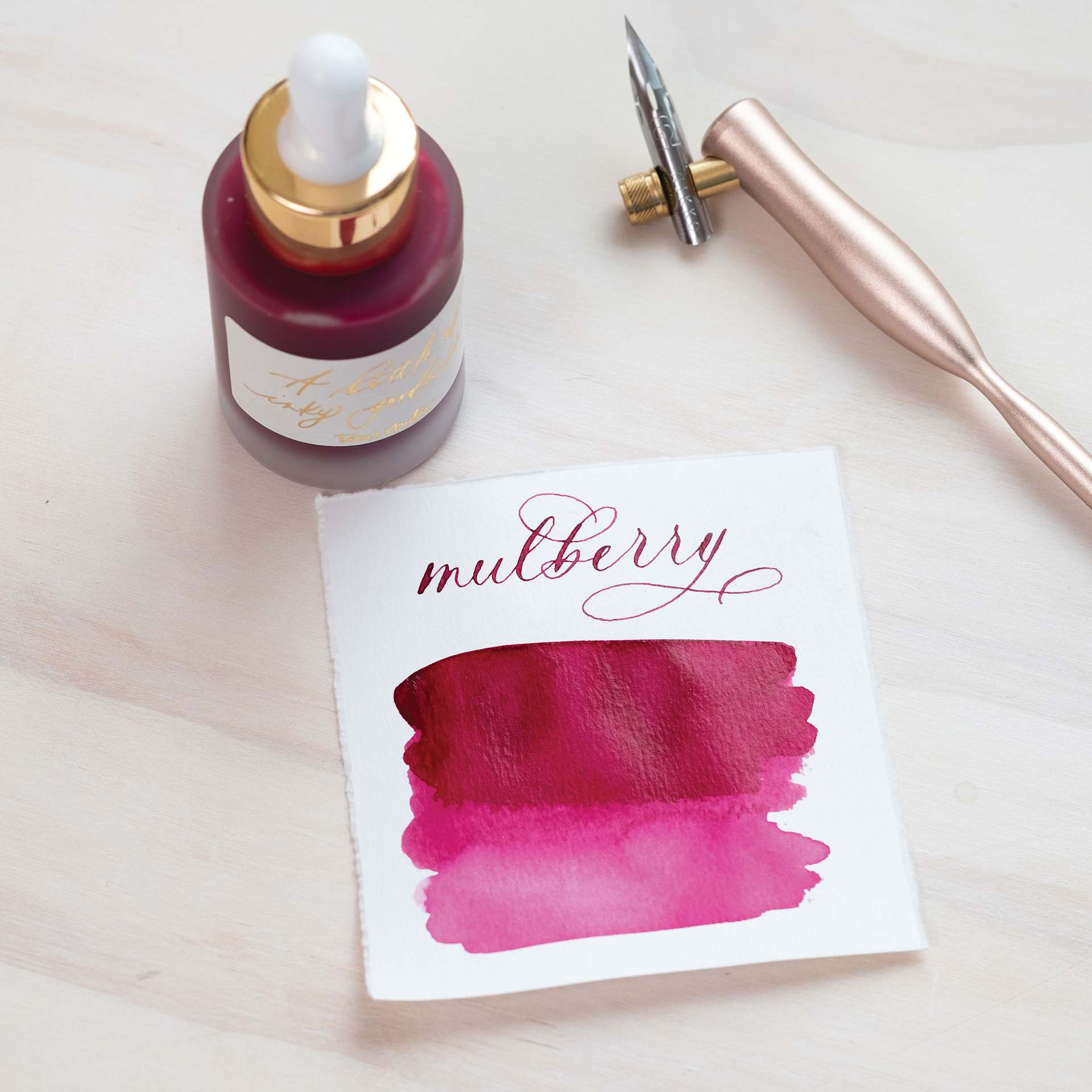 Tom's Studio Calligraphy Ink - Mulberry, 30 ml bottle and swatch - pen not included