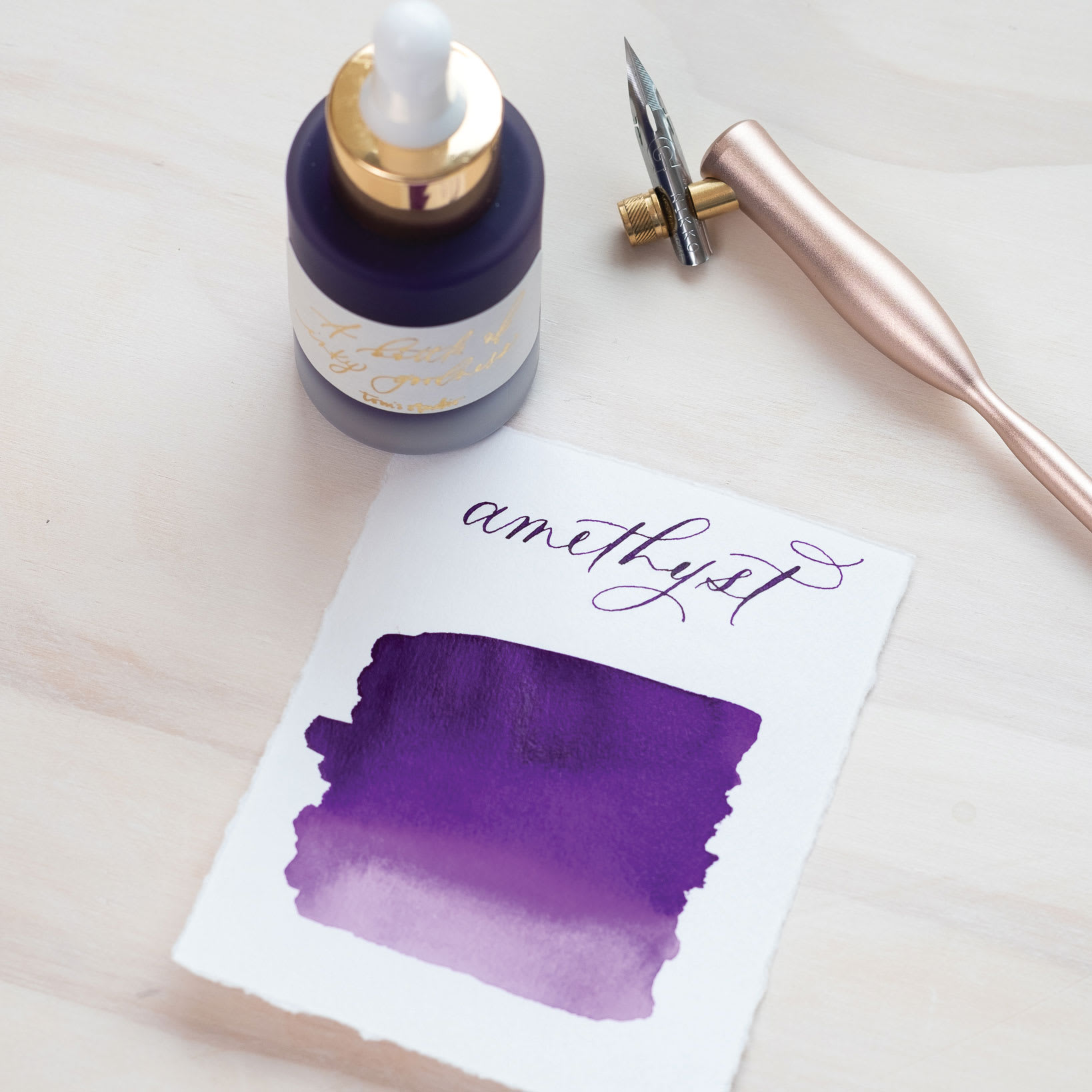 Tom's Studio Calligraphy Ink - Amethyst, 30 ml bottle with swatch - pen not included