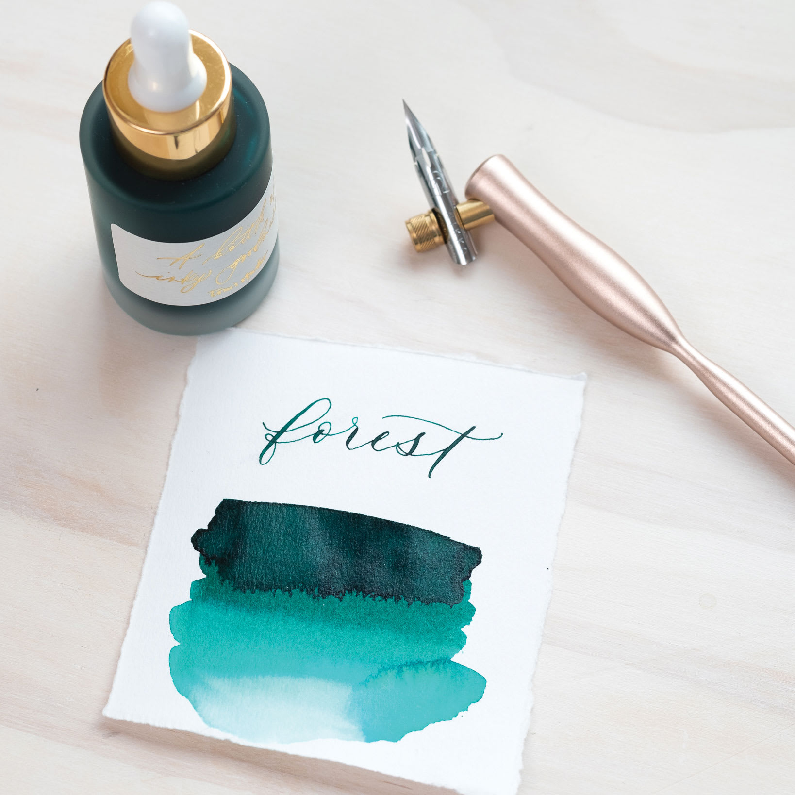 Tom's Studio Calligraphy Ink - Forest, 30 ml bottle and swatch - pen not included