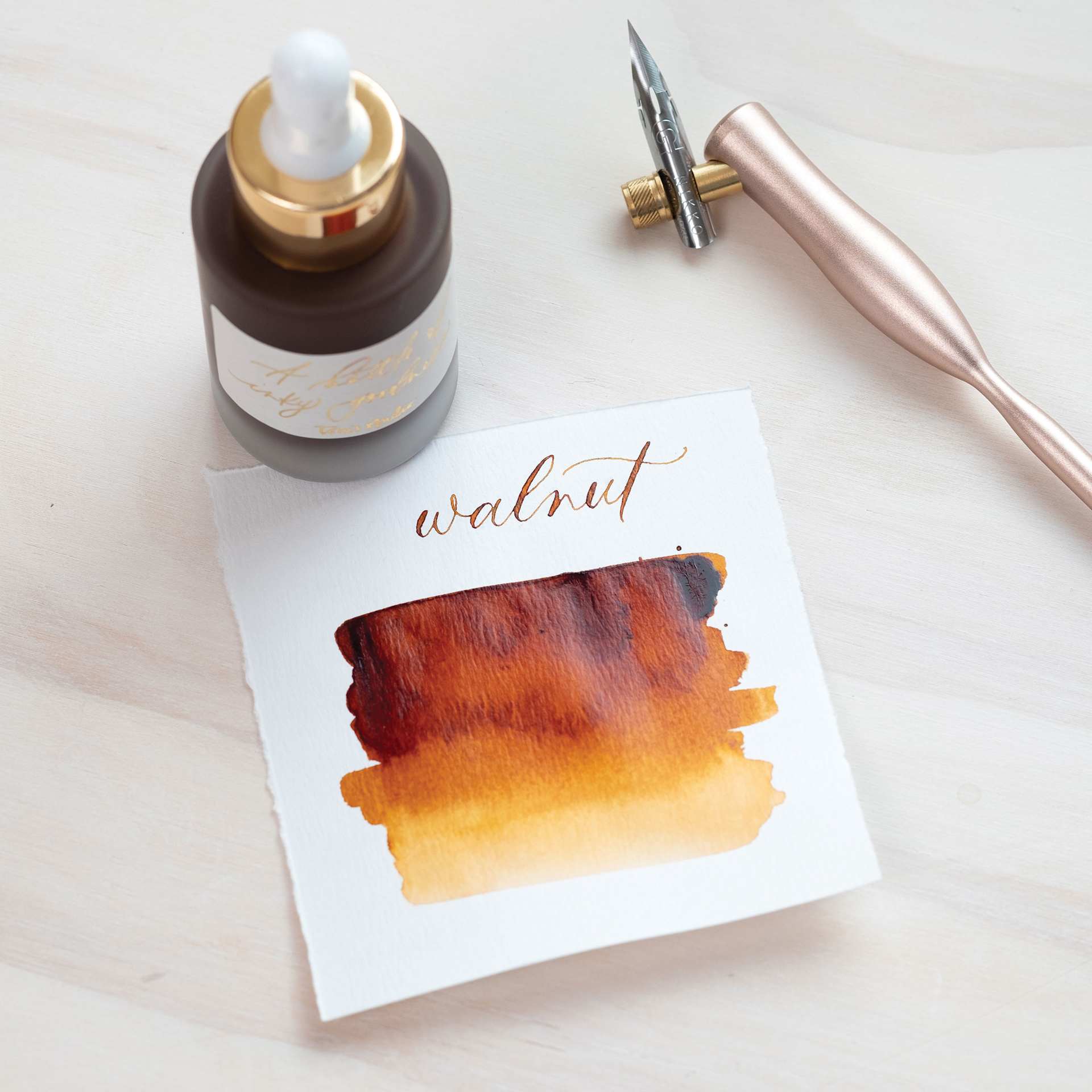 Tom's Studio Calligraphy Ink - Walnut, 30 ml bottle and swatch - pen not included