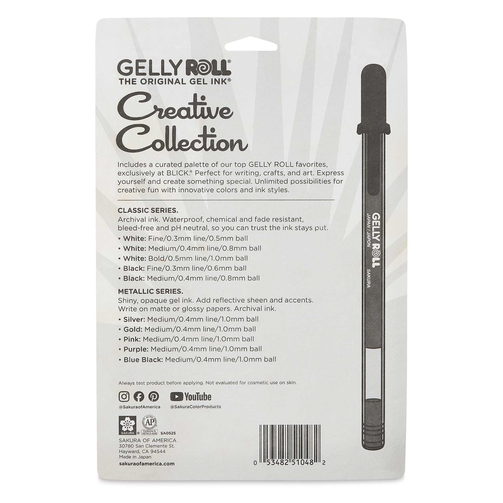 Sakura Gelly Roll Creative Collection Pens - Set of 10, back of the packaging
