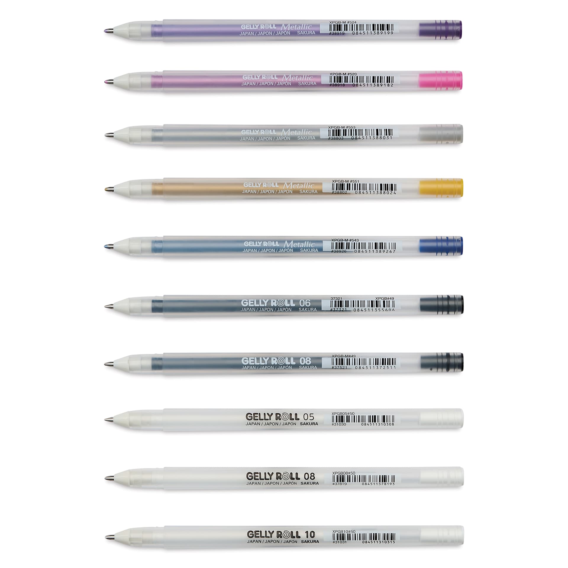 Sakura Gelly Roll Creative Collection Pens - Set of 10, laid out with caps off