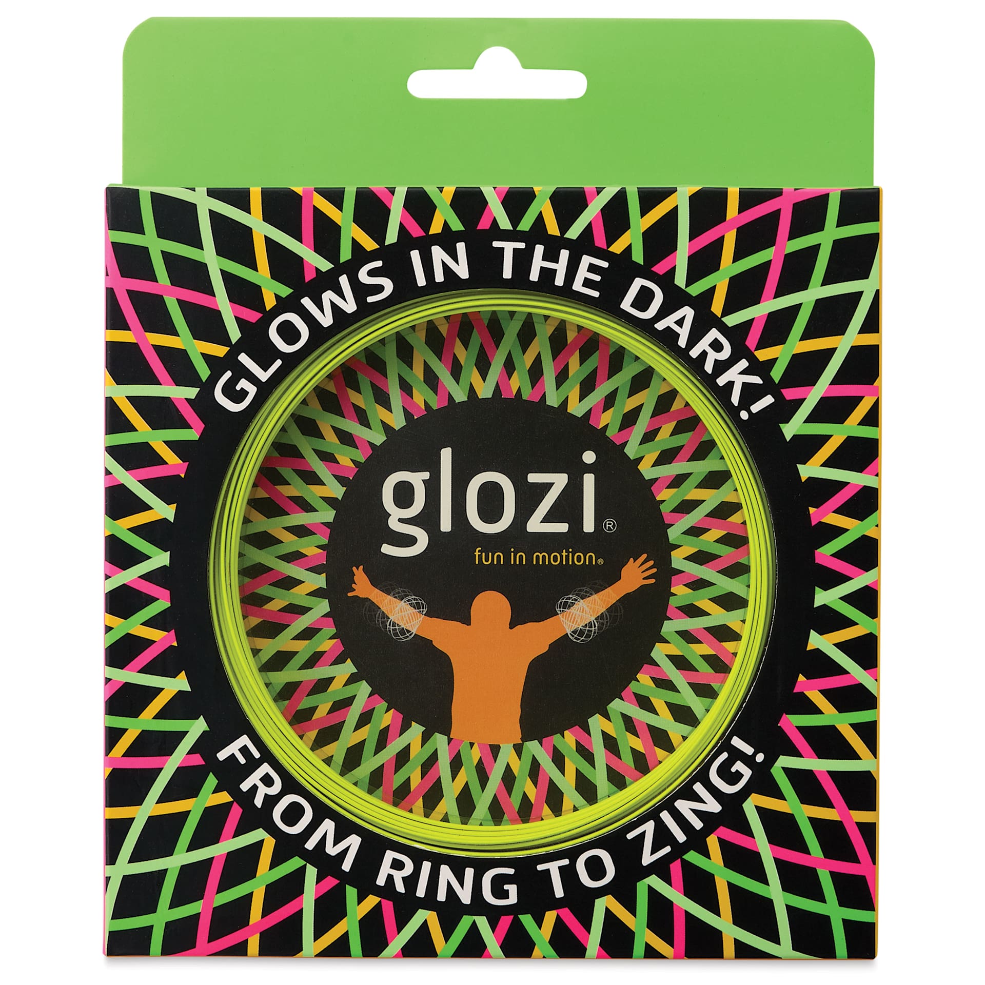 Fun in Motion Glozi Glow-in-the-Dark Fidget Toy - Yellow, front of packaging