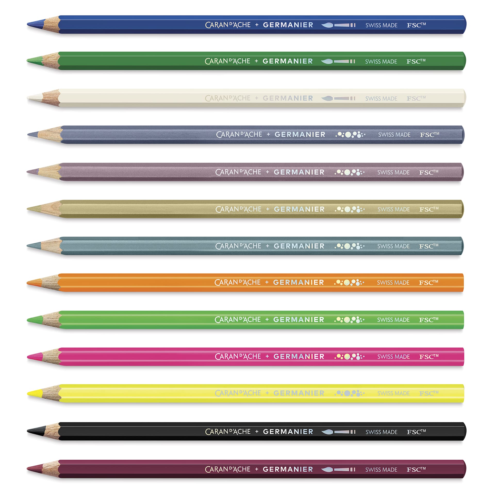 Caran d'Ache Germanier Creative Color Pencils - Limited Edition, Set of 13, laid out