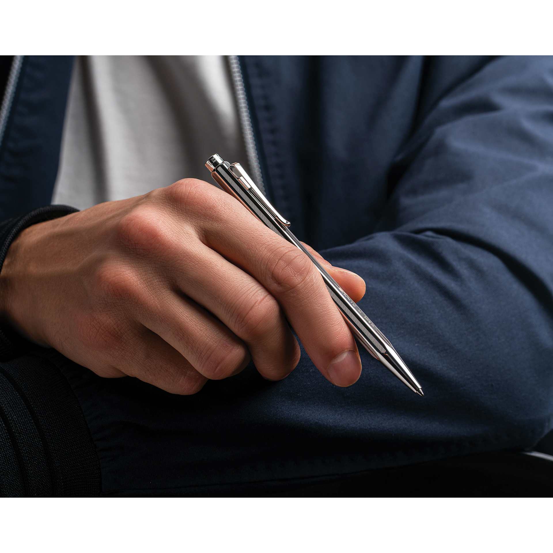 Caran d’Ache Paul Smith Special Edition Ecridor Ballpoint Pen held in hand