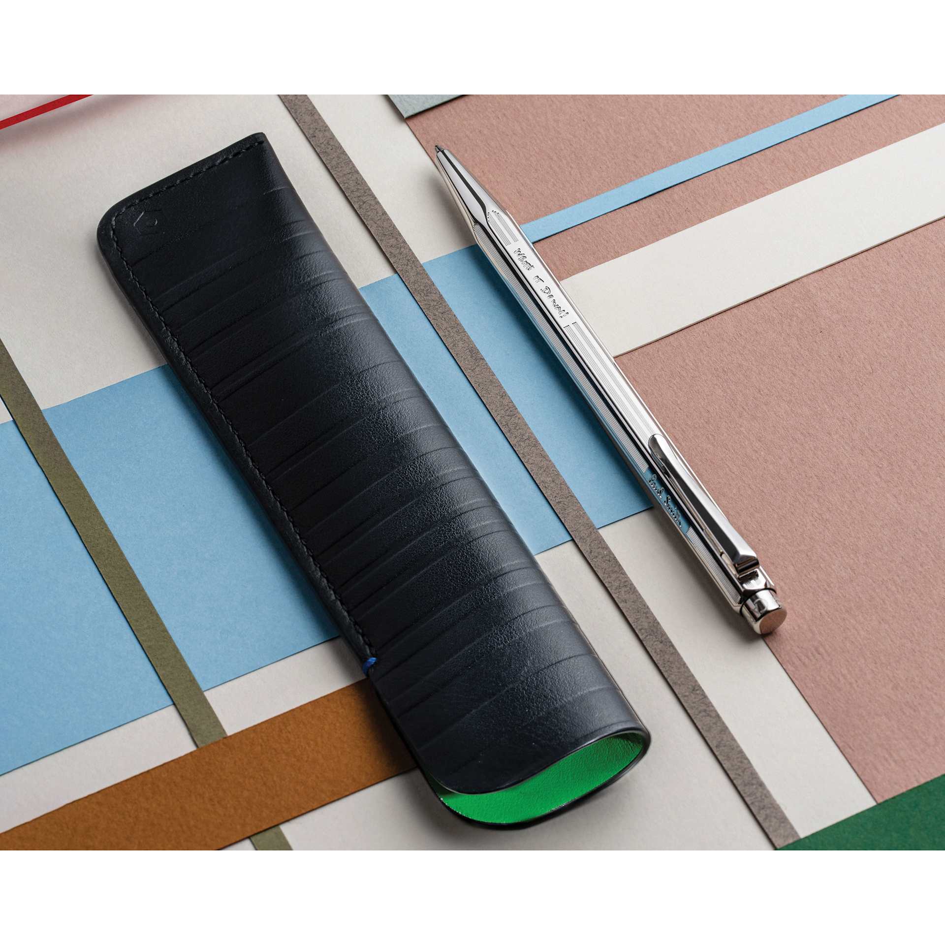 Caran d’Ache Paul Smith Special Edition Ecridor Ballpoint Pen and Leather Case Set, on tabletop