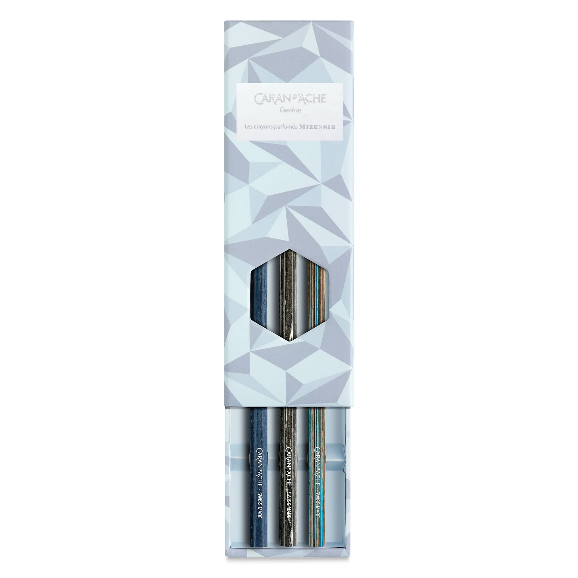 Caran d’Ache Alpine Frost Special Edition Perfume Graphite Pencil Set, front of packaging, slightly open