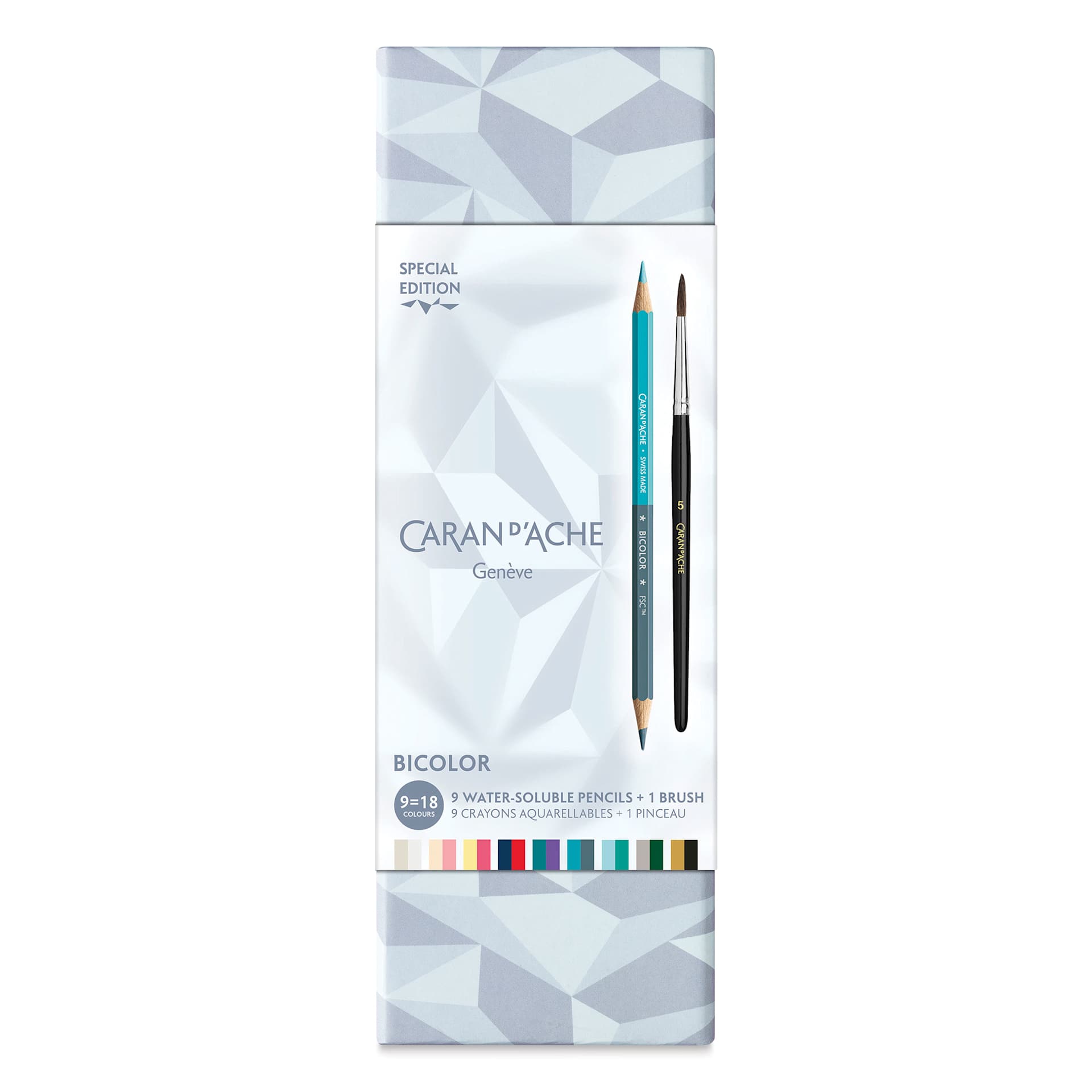 Caran d’Ache Alpine Frost Special Edition Bicolor Colored Pencil Set, front of packaging