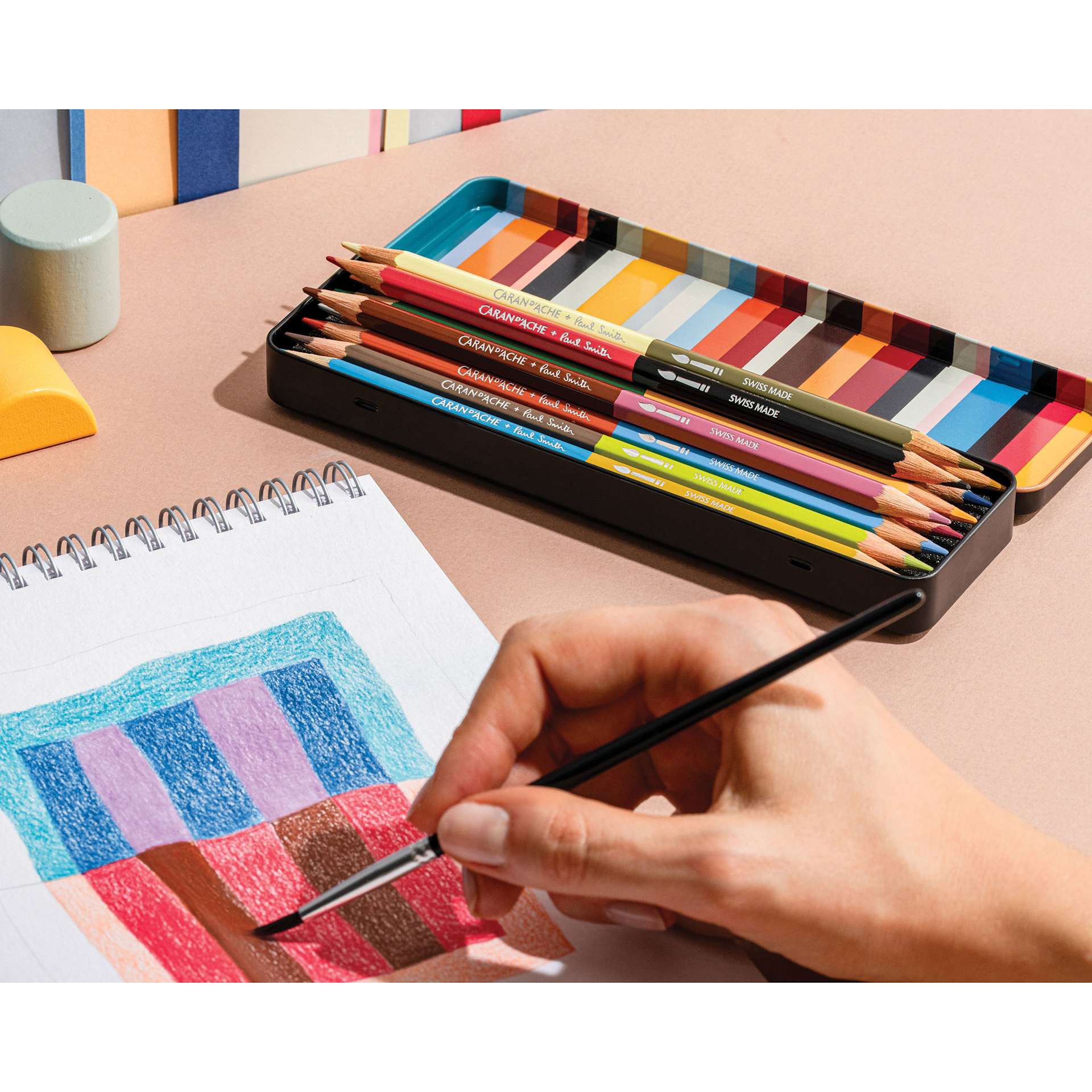 Caran d’Ache Paul Smith Special Edition Bicolor Water Soluble Colored Pencil Set, used with included brush in watercolor sketchbook