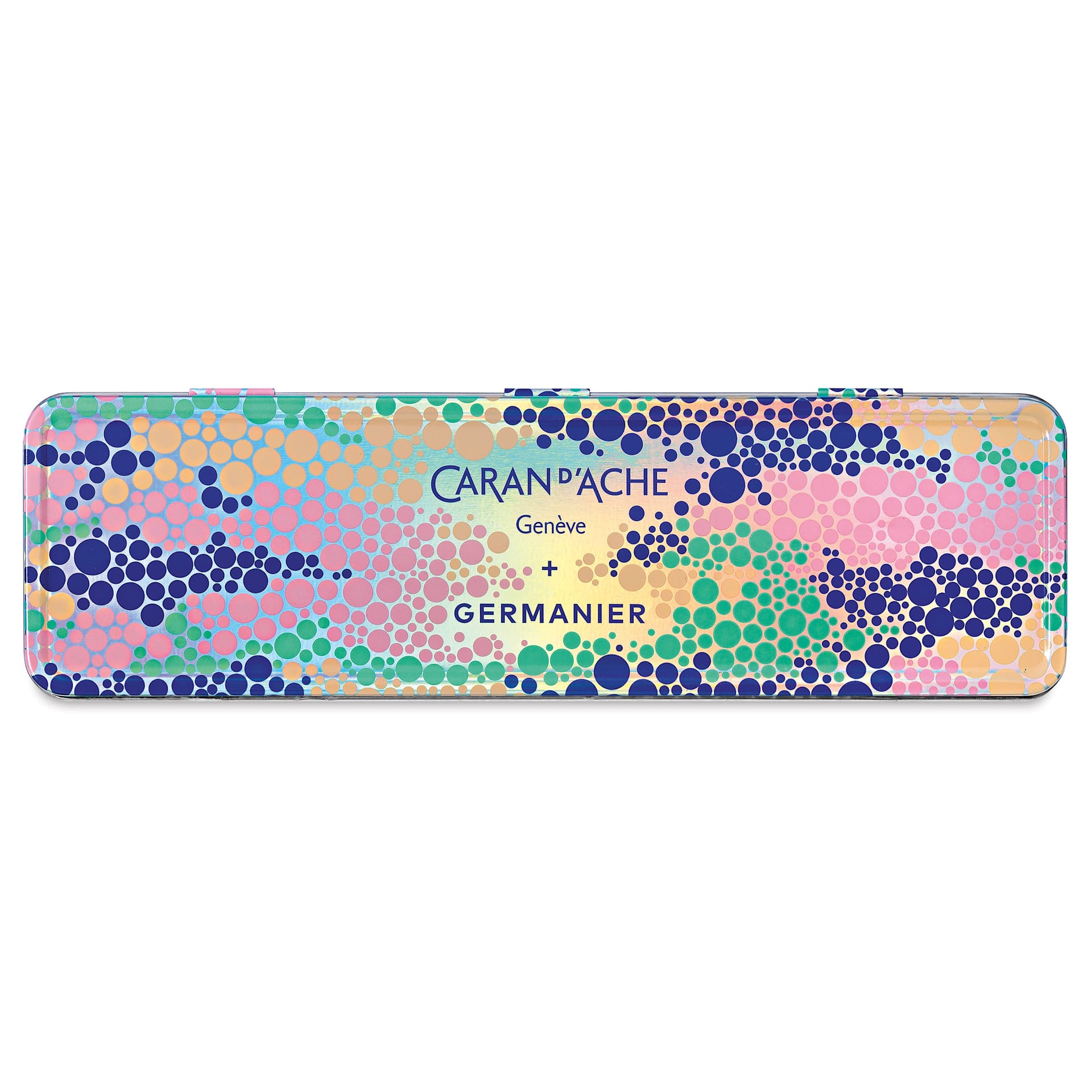 Caran d'Ache 849 Germanier Ballpoint Pen - Limited Edition, Neon Pink, metallic tin case closed