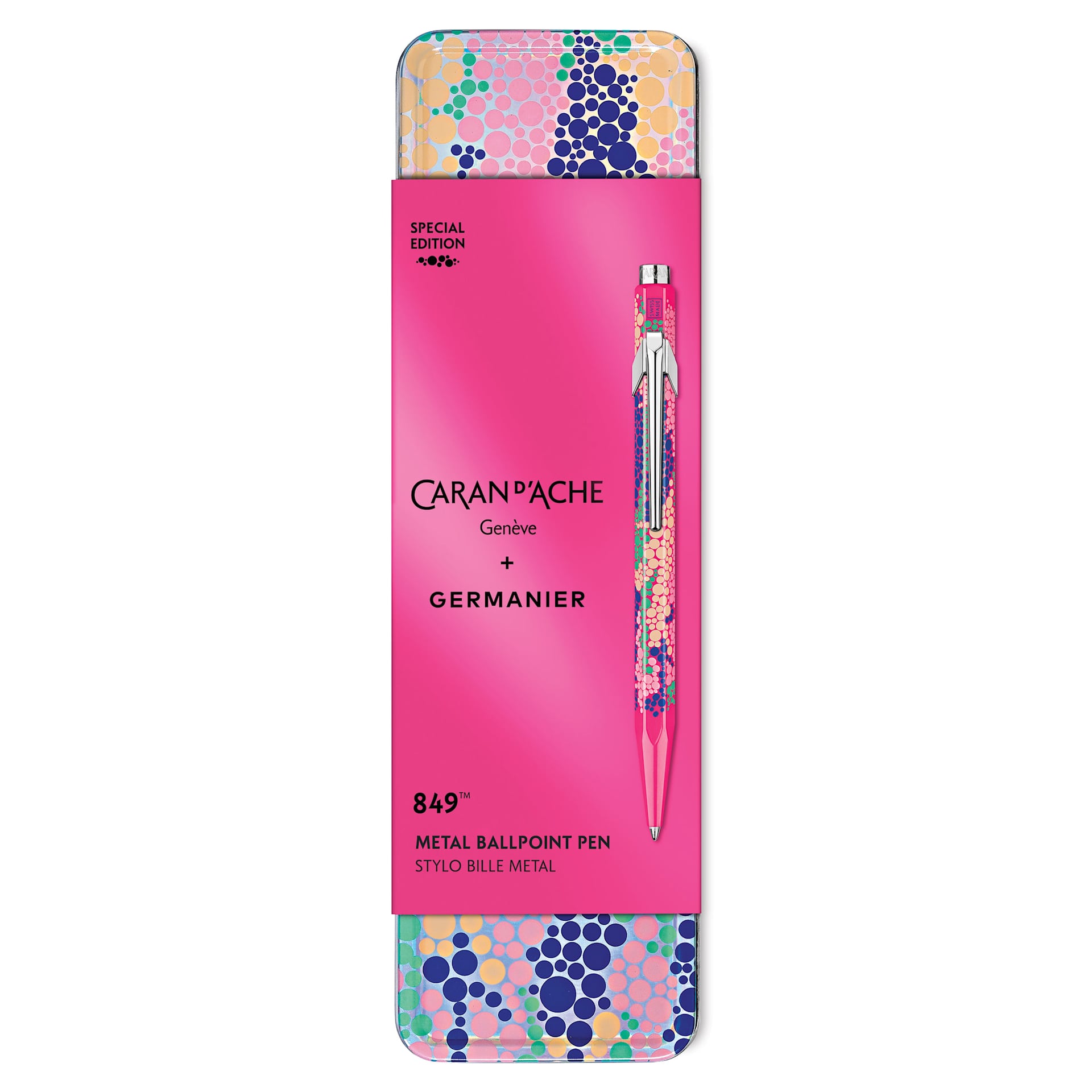 Caran d'Ache 849 Germanier Ballpoint Pen - Limited Edition, Neon Pink, packing label