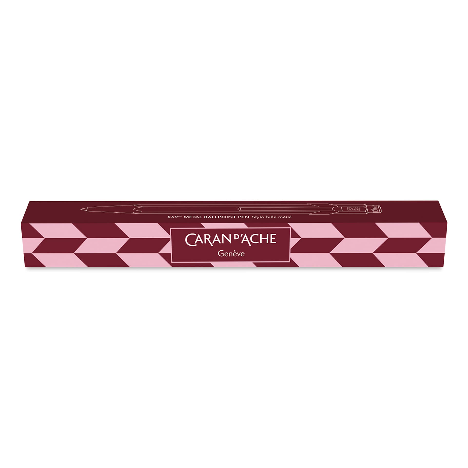 Caran d'Ache Special Edition Mosaic 849 Ballpoint Pen - Garnet Red, front of packaging