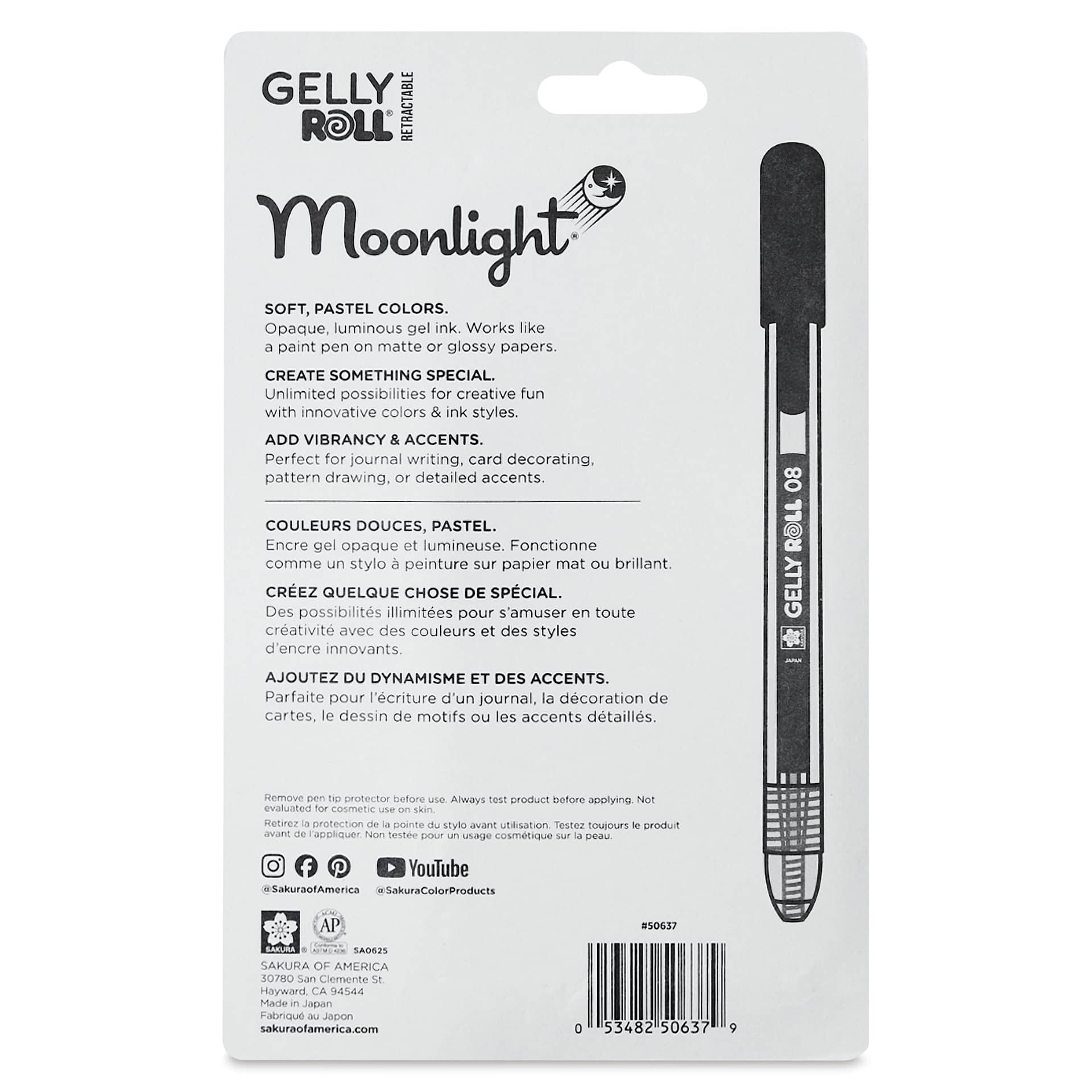 Sakura Gelly Roll Retractable Moonlight Pens - Set of 6, Pastel, back of packaging