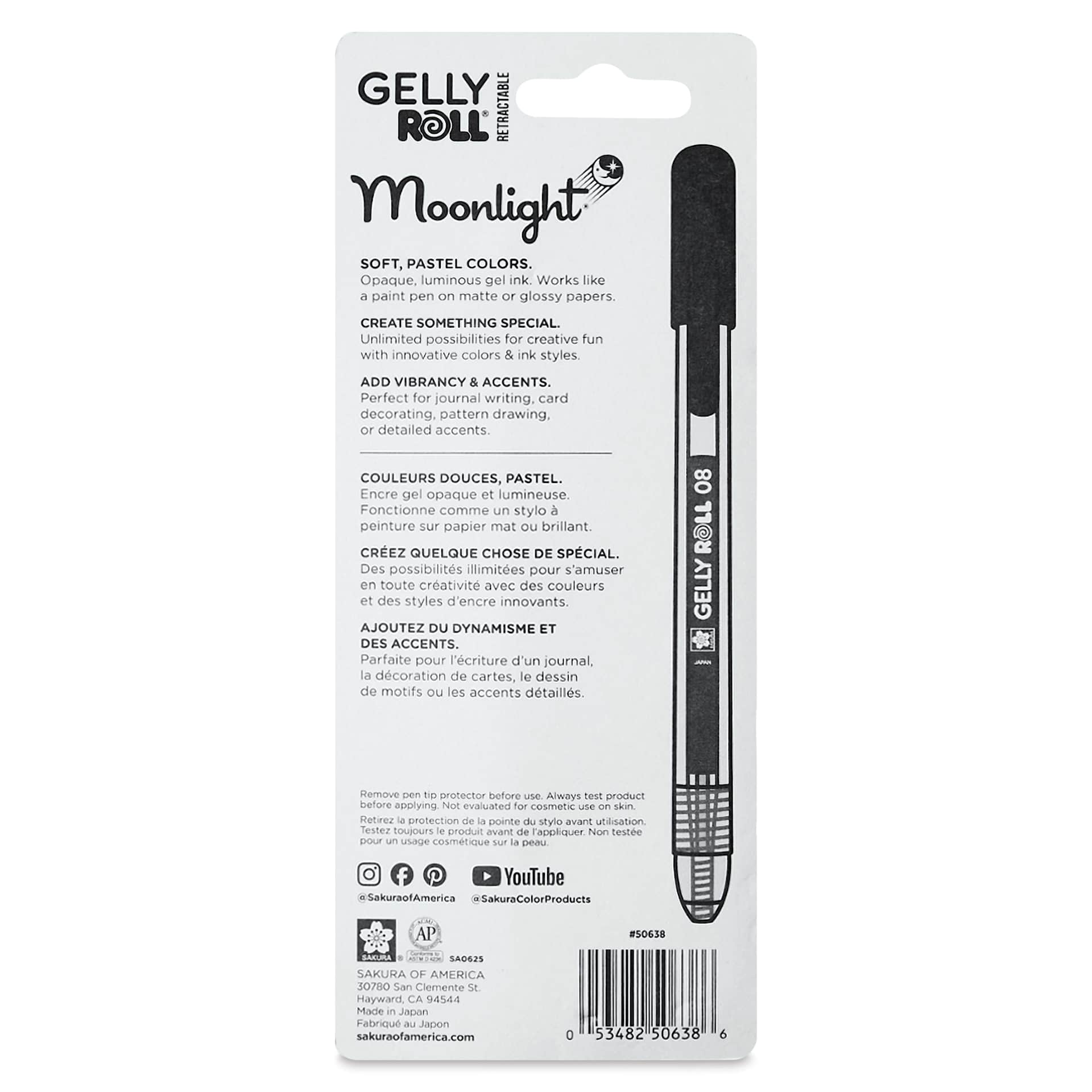 Sakura Gelly Roll Retractable Moonlight Pens - Set of 3, Pastel Bloom, back of packaging