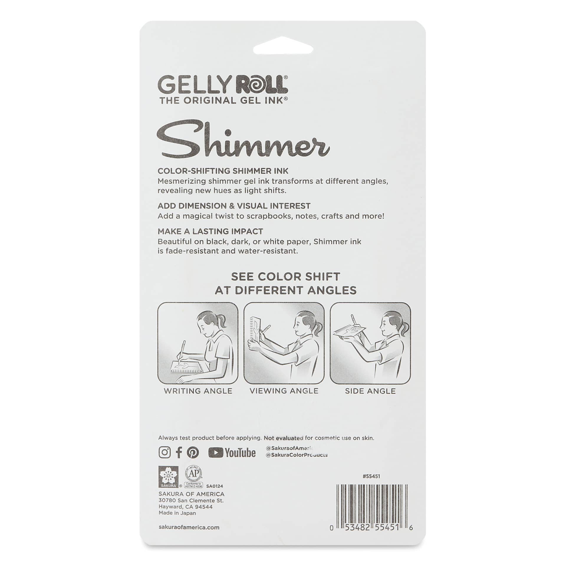 Sakura Gelly Roll Shimmer Pens - Set of 6, Shimmer, back of packaging