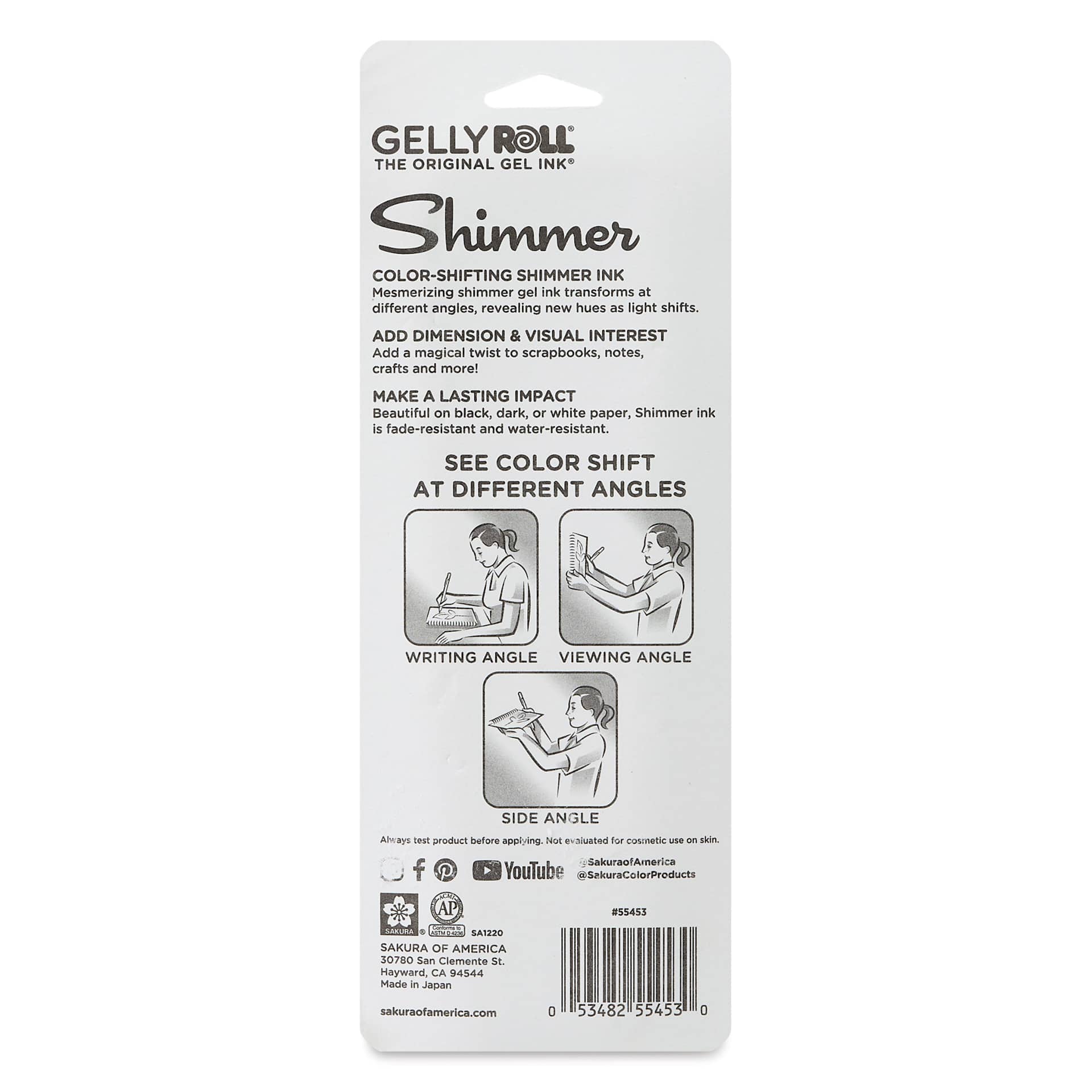 Sakura Gelly Roll Shimmer Pens - Set of 3, Shimmer Comet, back of packaging