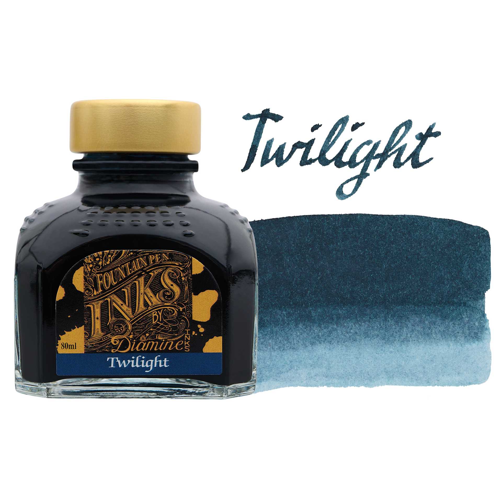 Diamine Fountain Pen Ink - Twilight, 80 ml bottle with swatch