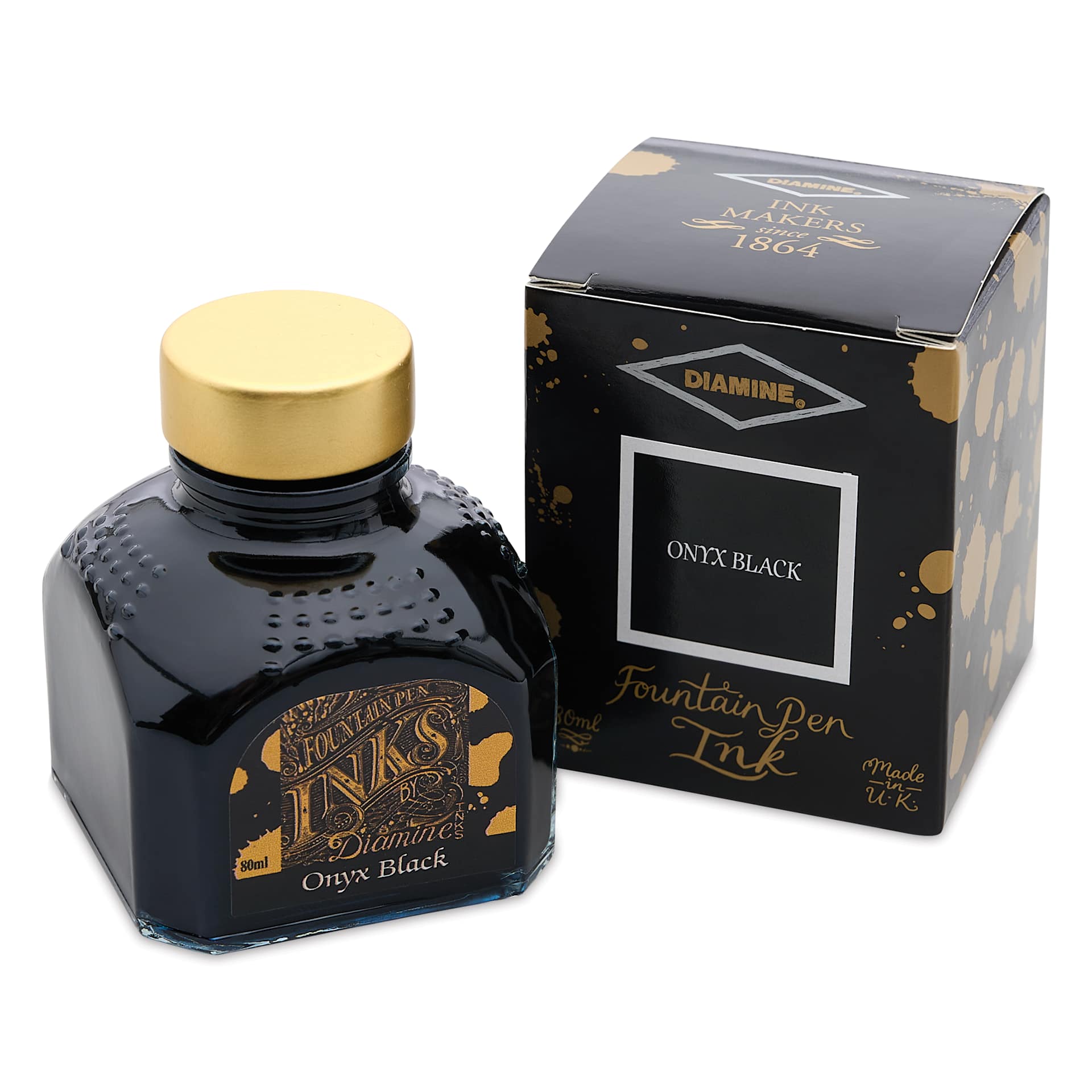 Diamine Fountain Pen Ink - Onyx Black, 80 ml bottle and packaging