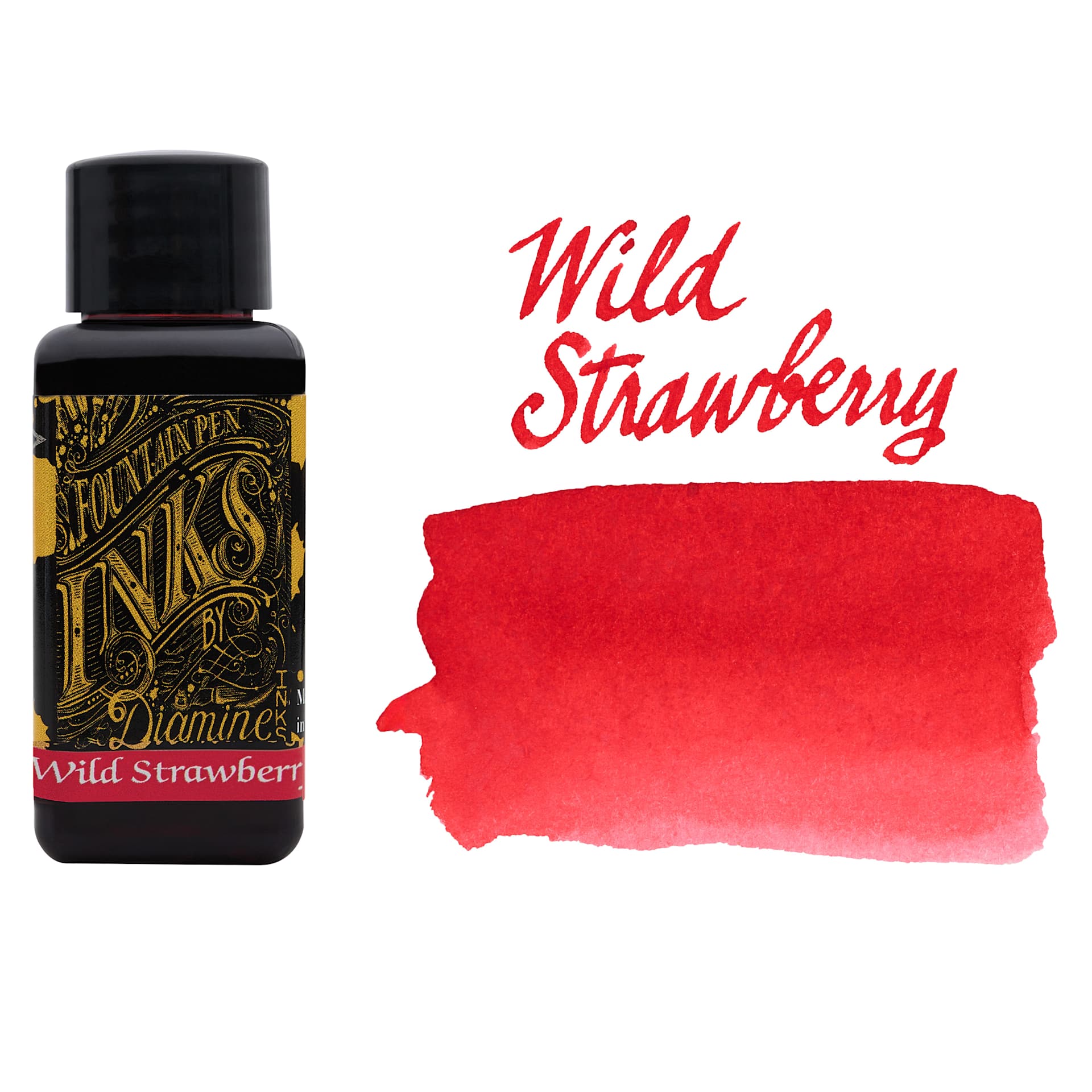 Diamine Fountain Pen Ink - Wild Strawberry, 30 ml bottle with swatch