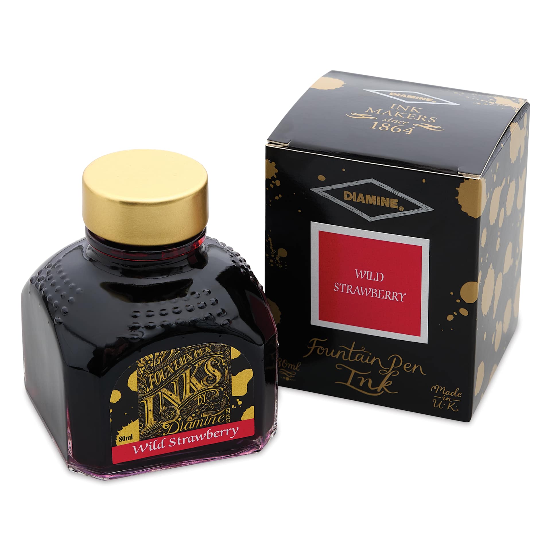 Diamine Fountain Pen Ink - Wild Strawberry, 80 ml bottle and packaging