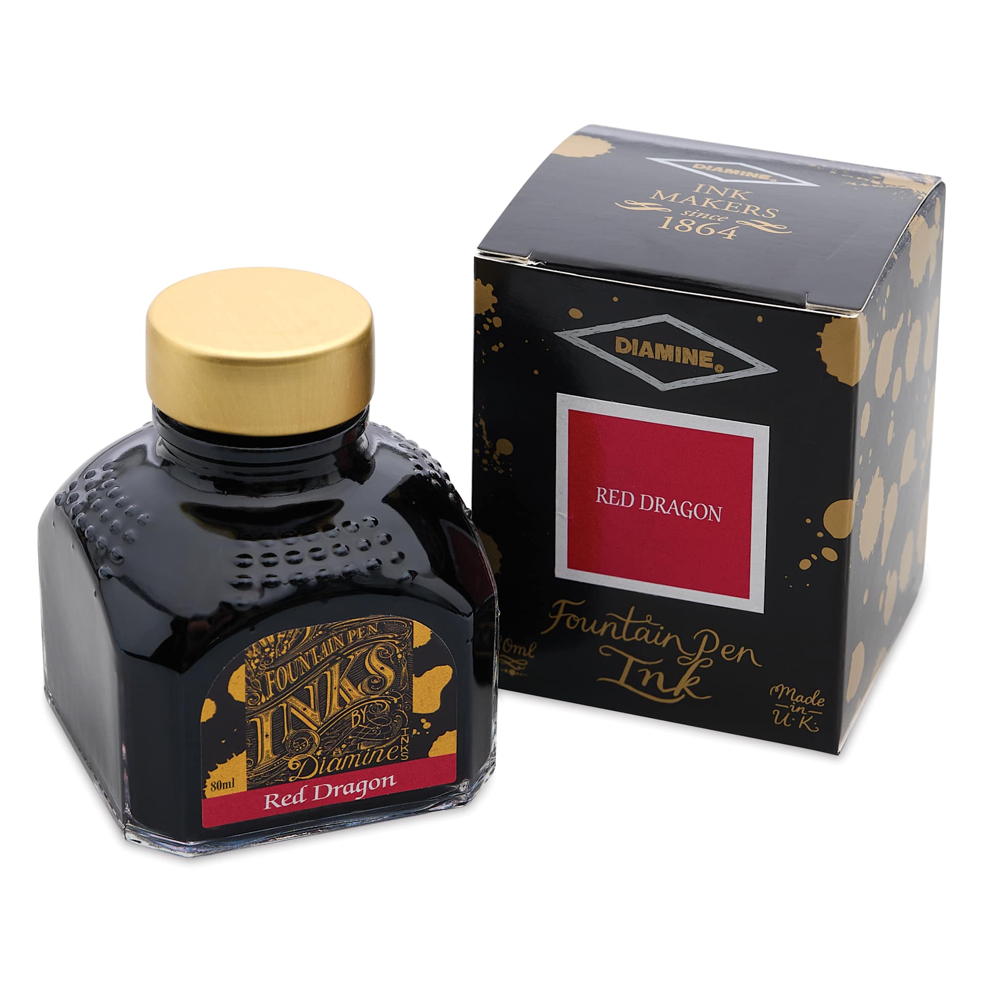 Diamine Fountain Pen Ink - Red Dragon, 80 ml bottle and packaging