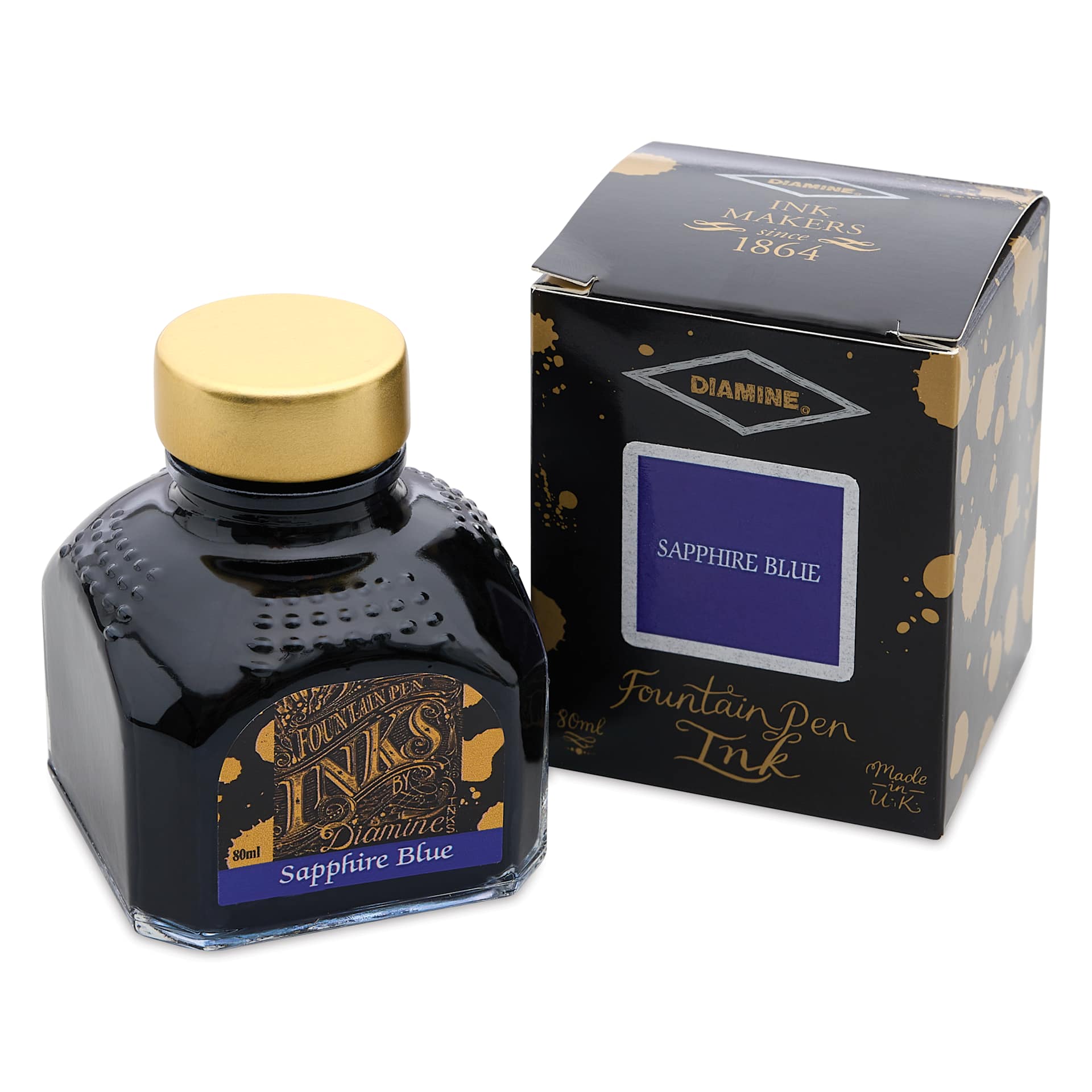 Diamine Fountain Pen Ink - Sapphire Blue, 80 ml bottle and packaging