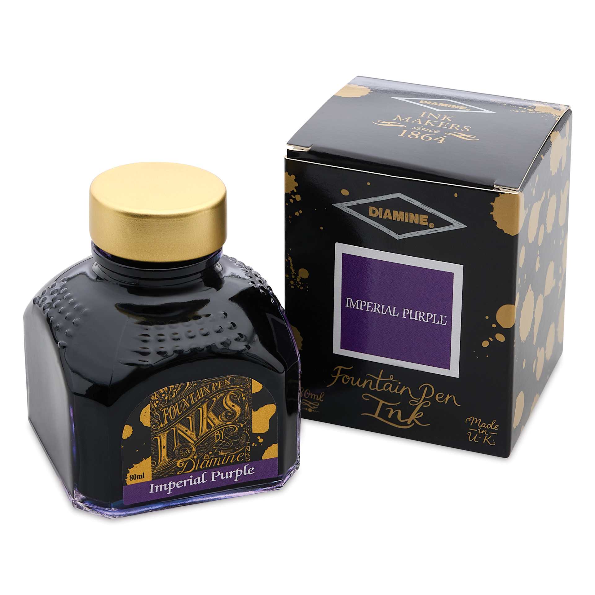 Diamine Fountain Pen Ink - Imperial Purple, 80 ml bottle and packaging