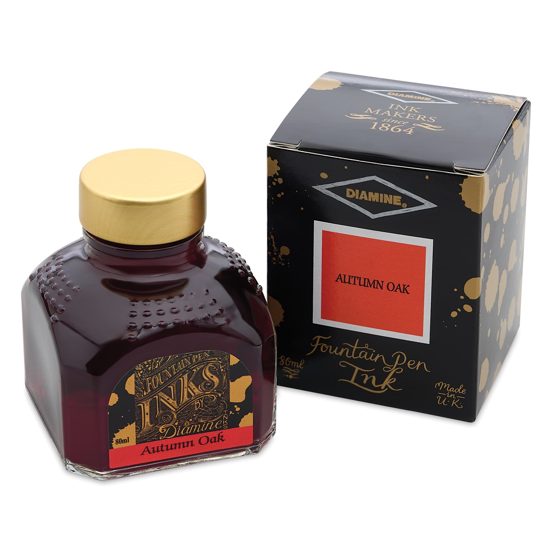 Diamine Fountain Pen Ink - Autumn Oak, 80 ml bottle and packaging