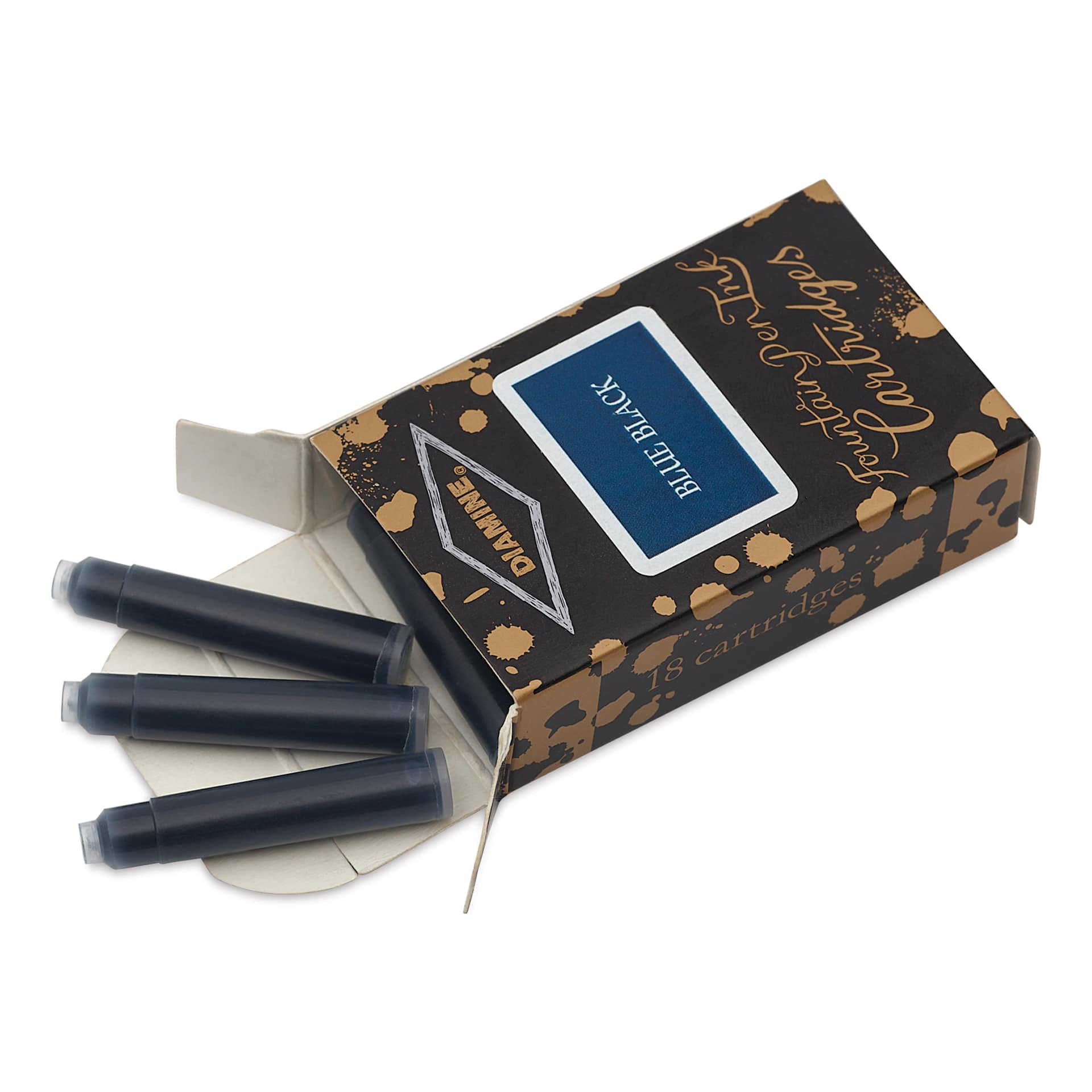 Diamine Ink Cartridges - Pkg of 18, Blue Black, open packaging with cartridges