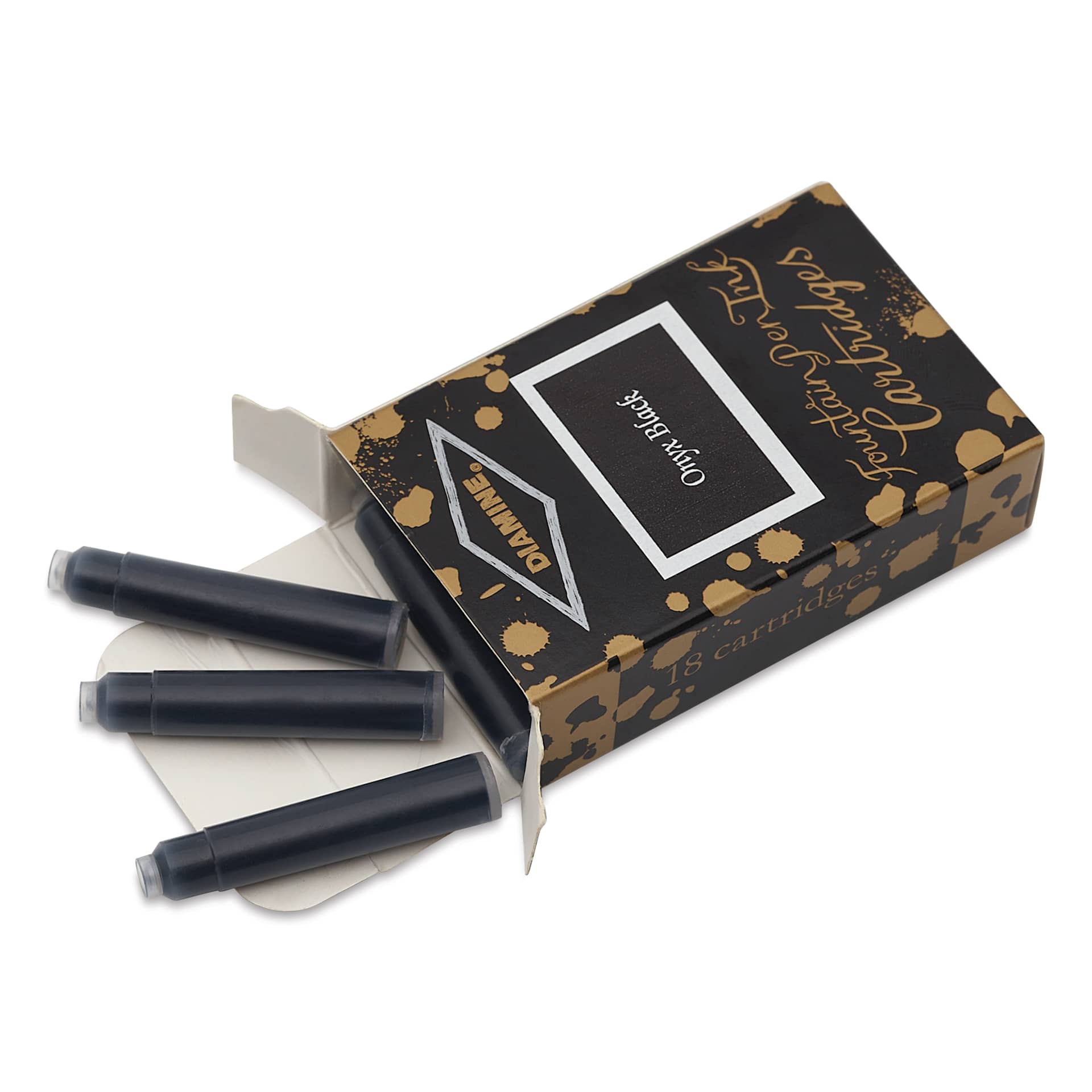 Diamine Ink Cartridges - Pkg of 18, Onyx Black, open packaging with cartridges