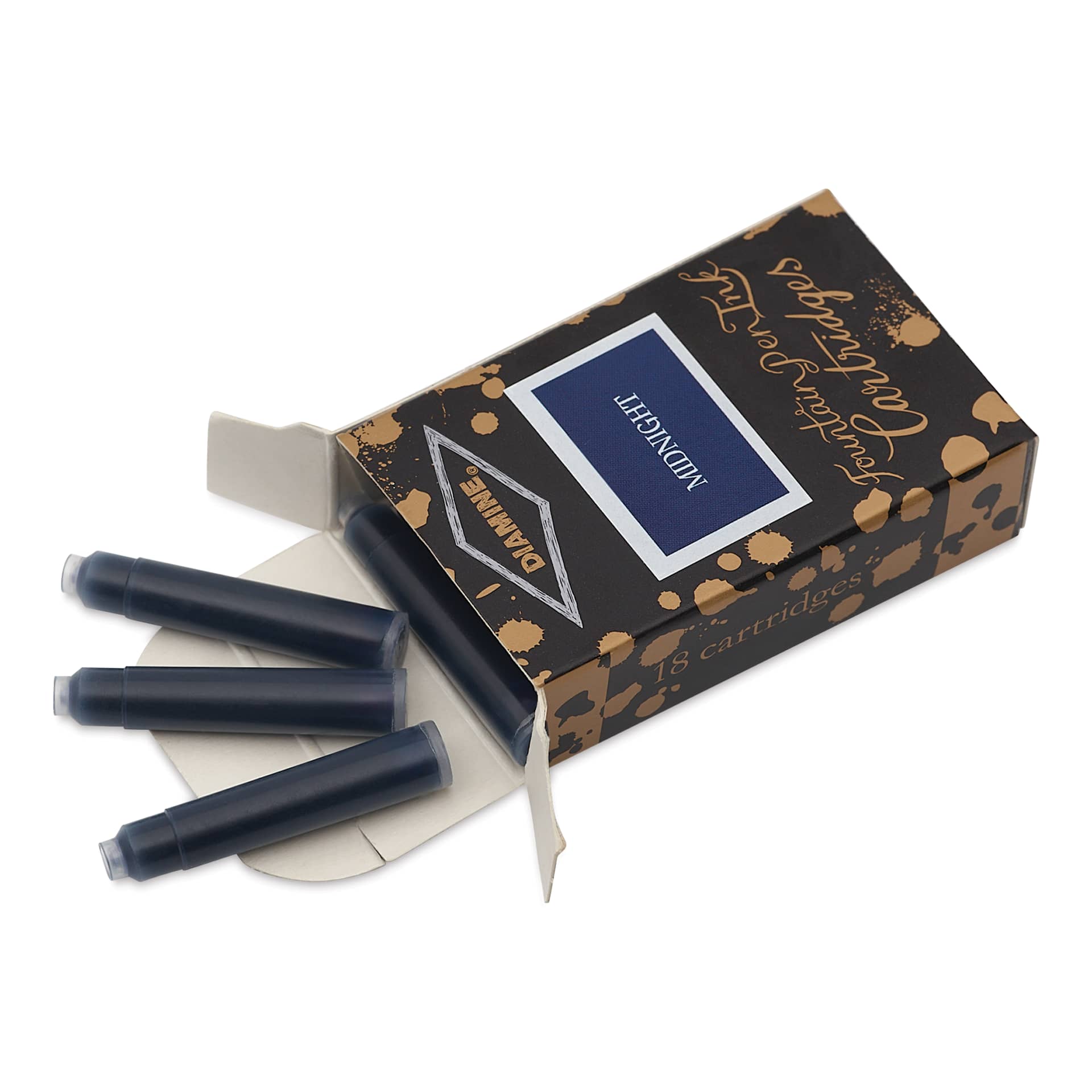 Diamine Ink Cartridges - Pkg of 18, Midnight, open packaging with cartridges